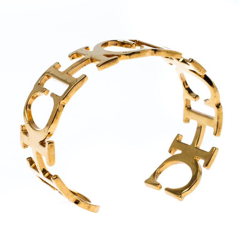 

CH Carolina Herrera Logo Gold Tone Open Cuff Bracelet