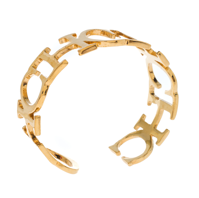 

CH Carolina Herrera Logo Gold Tone Open Cuff Bracelet