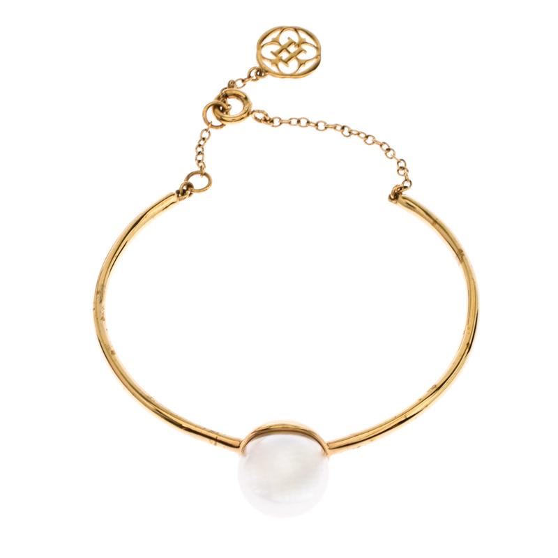 

CH Carolina Herrera Faux Pearl Charm Gold Tone Bracelet