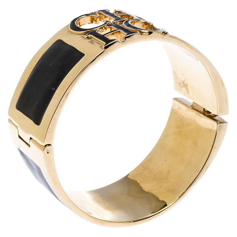 

CH Carolina Herrera Logo Black Enamel Gold Tone Bangle