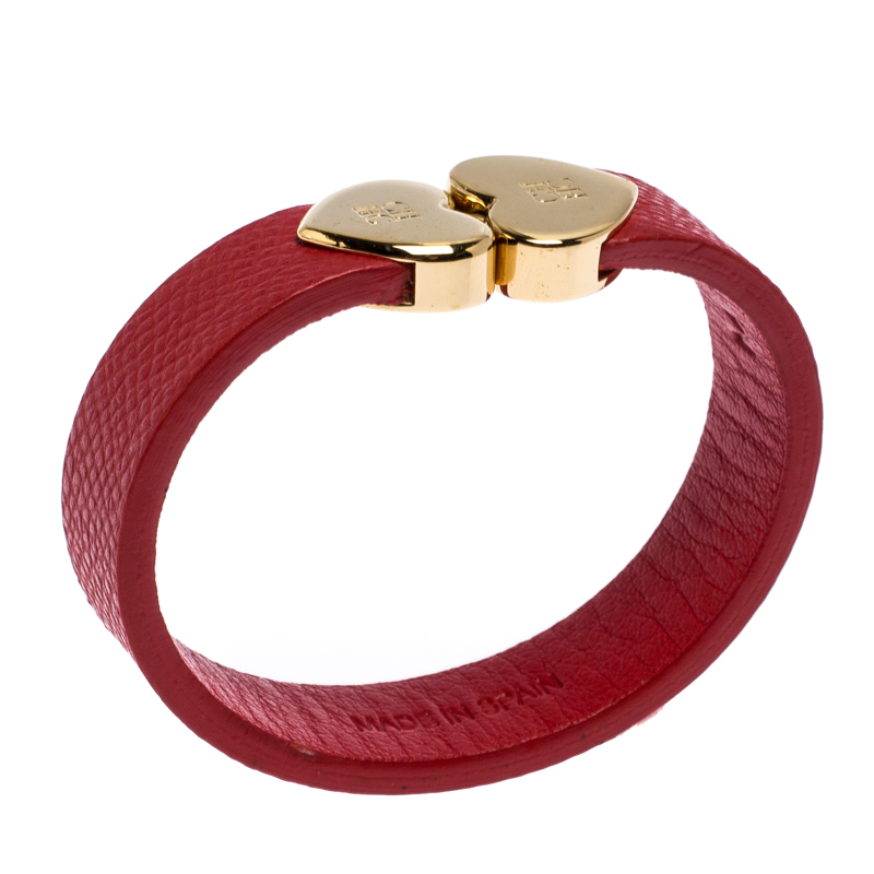 

CH Carolina Herrera Gold Tone Red Leather Hearts Bracelet