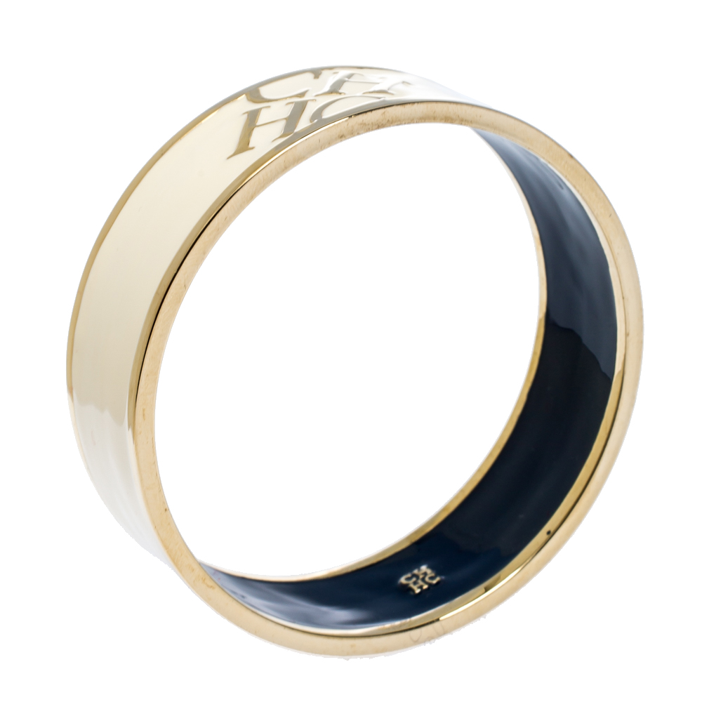 

CH Carolina Herrera Cream Enamel Gold Tone Bangle Bracelet