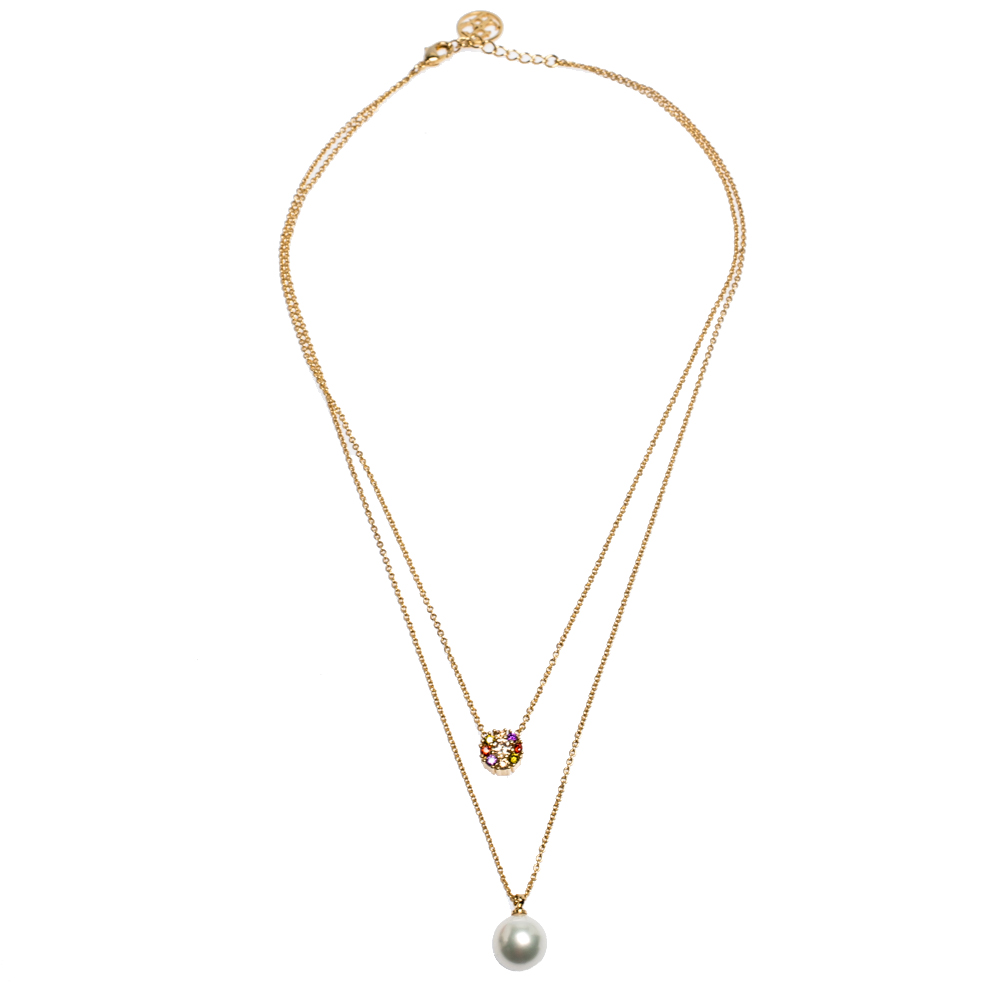 

CH Carolina Herrera Multicolor Crystal Faux Pearl Gold Tone Layered Necklace