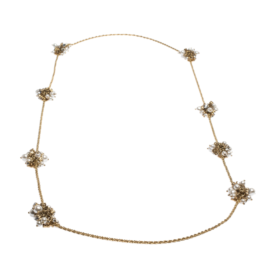 

CH Carolina Herrera Faux Pearl & Crystal Embellished Gold Tone Long Station Necklace