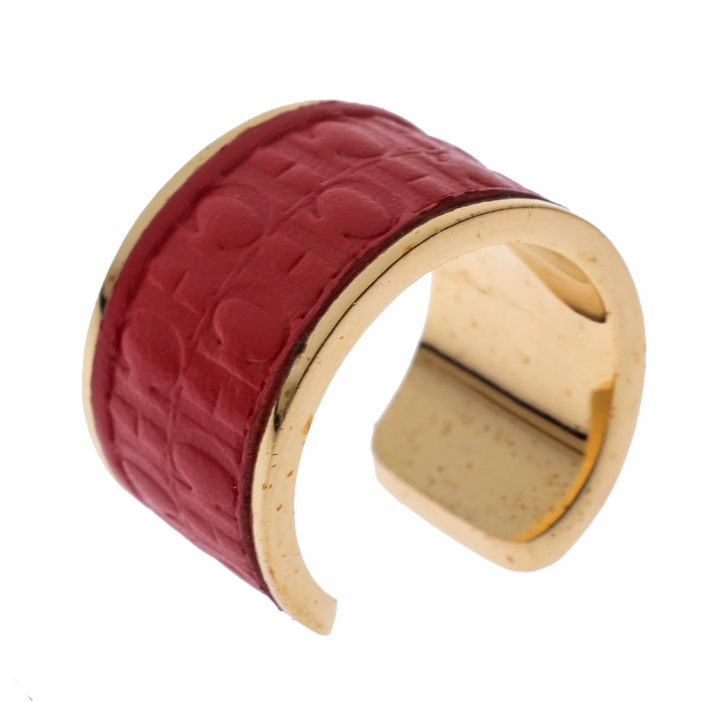 

CH Carolina Herrera Red Leather Gold Tone Open Ring Size