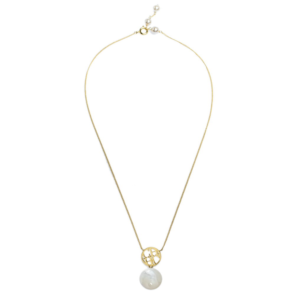 

Carolina Herrera Gold Tone Mother of Pearl CH Moon Necklace