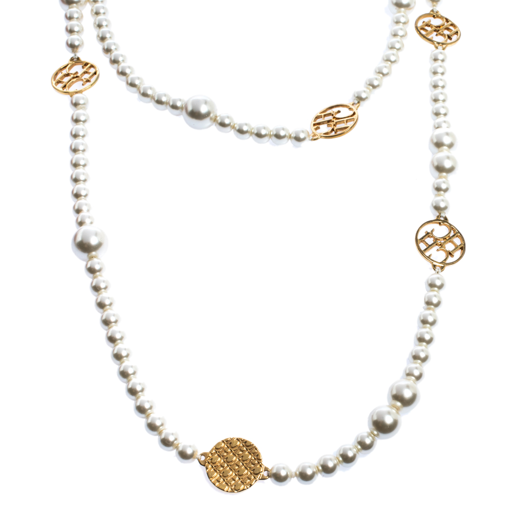 

CH Carolina Herrera Faux Pearl Long Station Necklace, Cream
