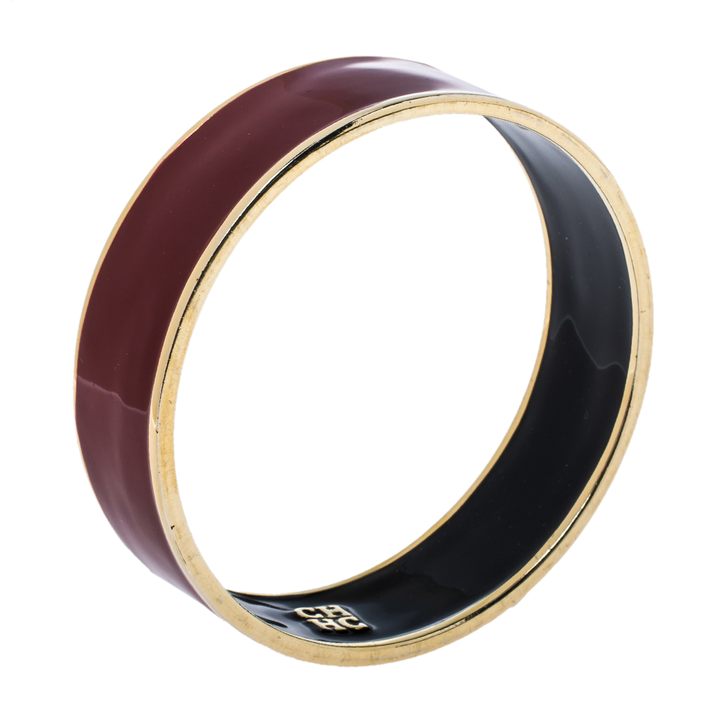 

Carolina Herrera CH Red Enamel Gold Tone Wide Bangle Bracelet, Multicolor