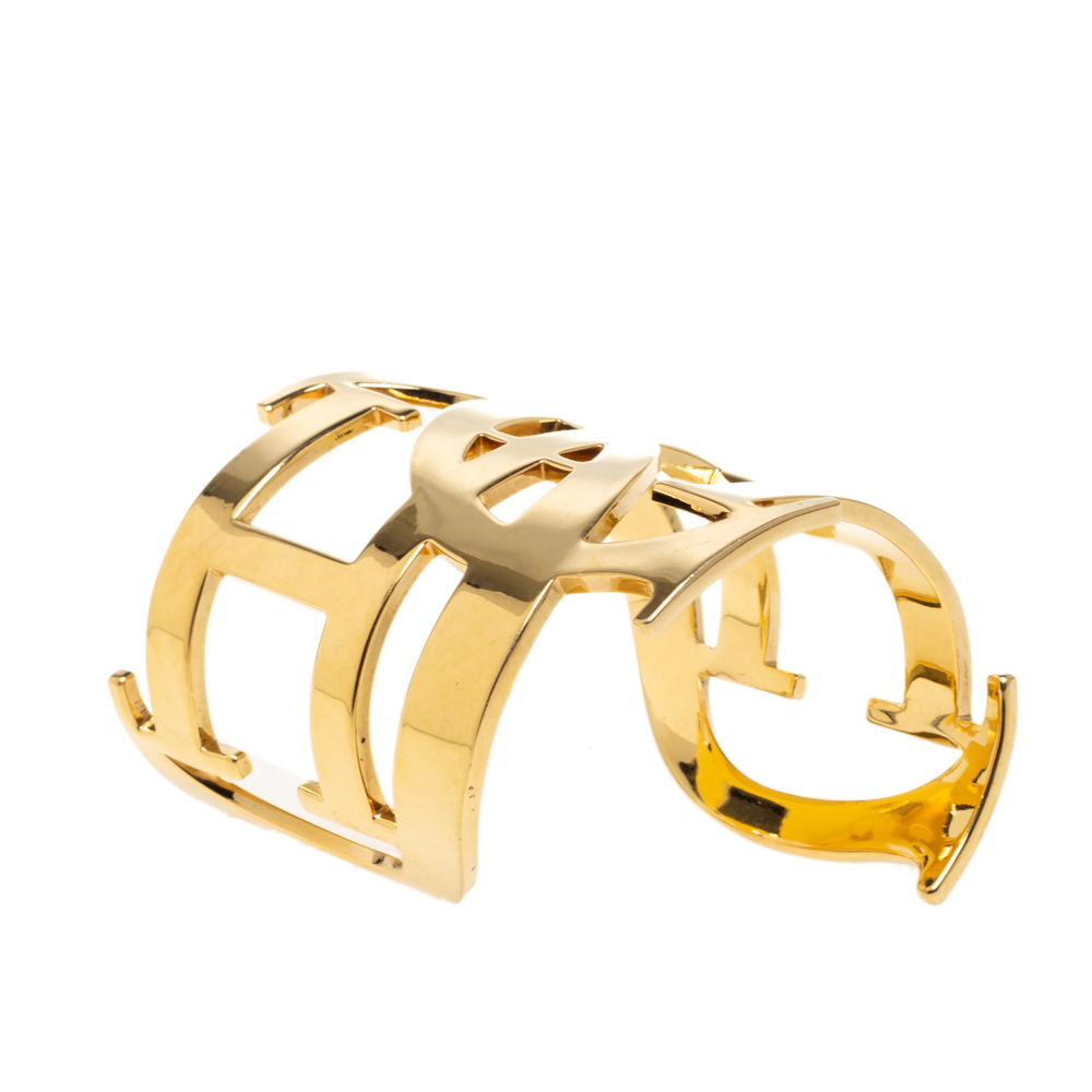 

CH Carolina Herrera Initial Gold Tone Wide Open Cuff Bracelet