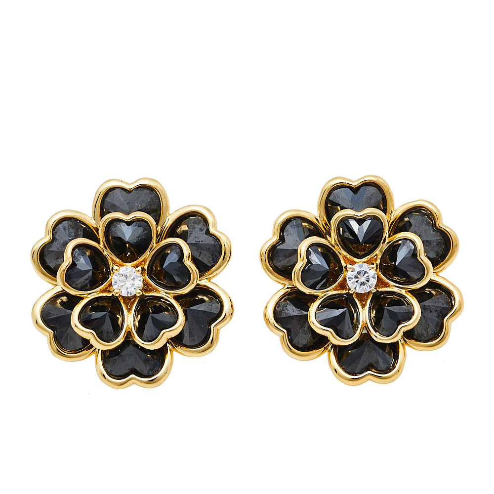 CH Carolina HerreraCH Carolina Herrera Black Crystal Floral Stud ...