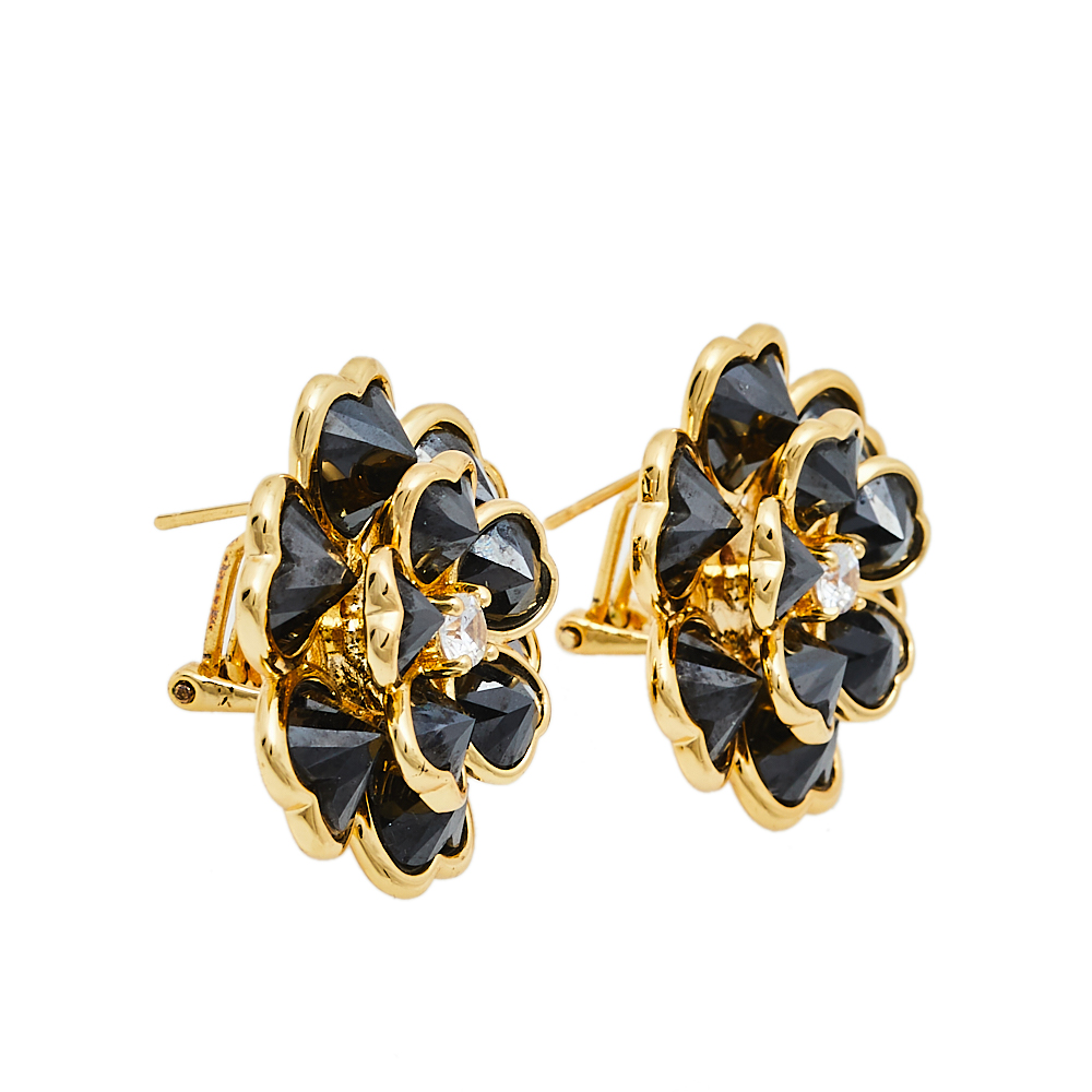 

CH Carolina Herrera Black Crystal Floral Stud Earrings