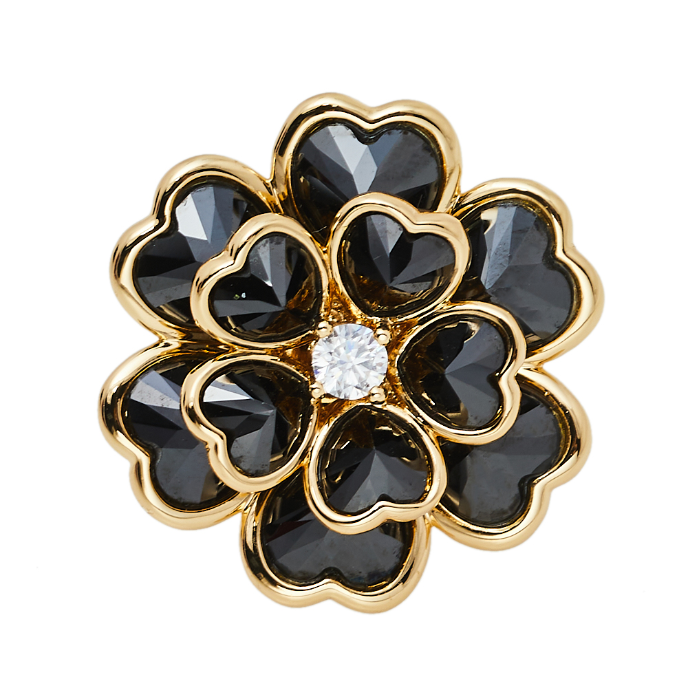 

CH Carolina Herrera Black Floral Crystal Cocktail Ring Size EU 56