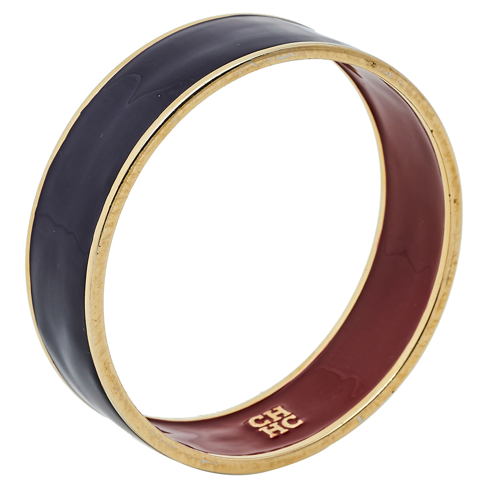 

Carolina Herrera CH Black Enamel Gold Tone Wide Bangle Bracelet