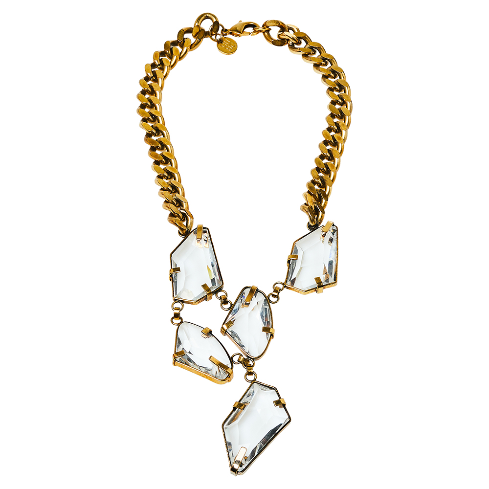 

Carolina Herrera Abstract Crystal Pendant Curb Chain Necklace, Gold
