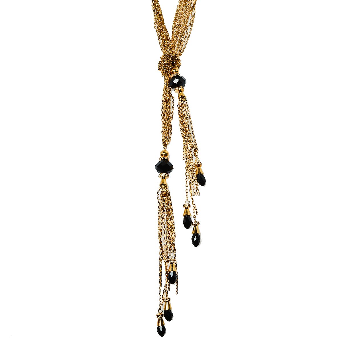 

CH Carolina Herrera Black Crystals Gold Tone Multi Chain Lariat Necklace