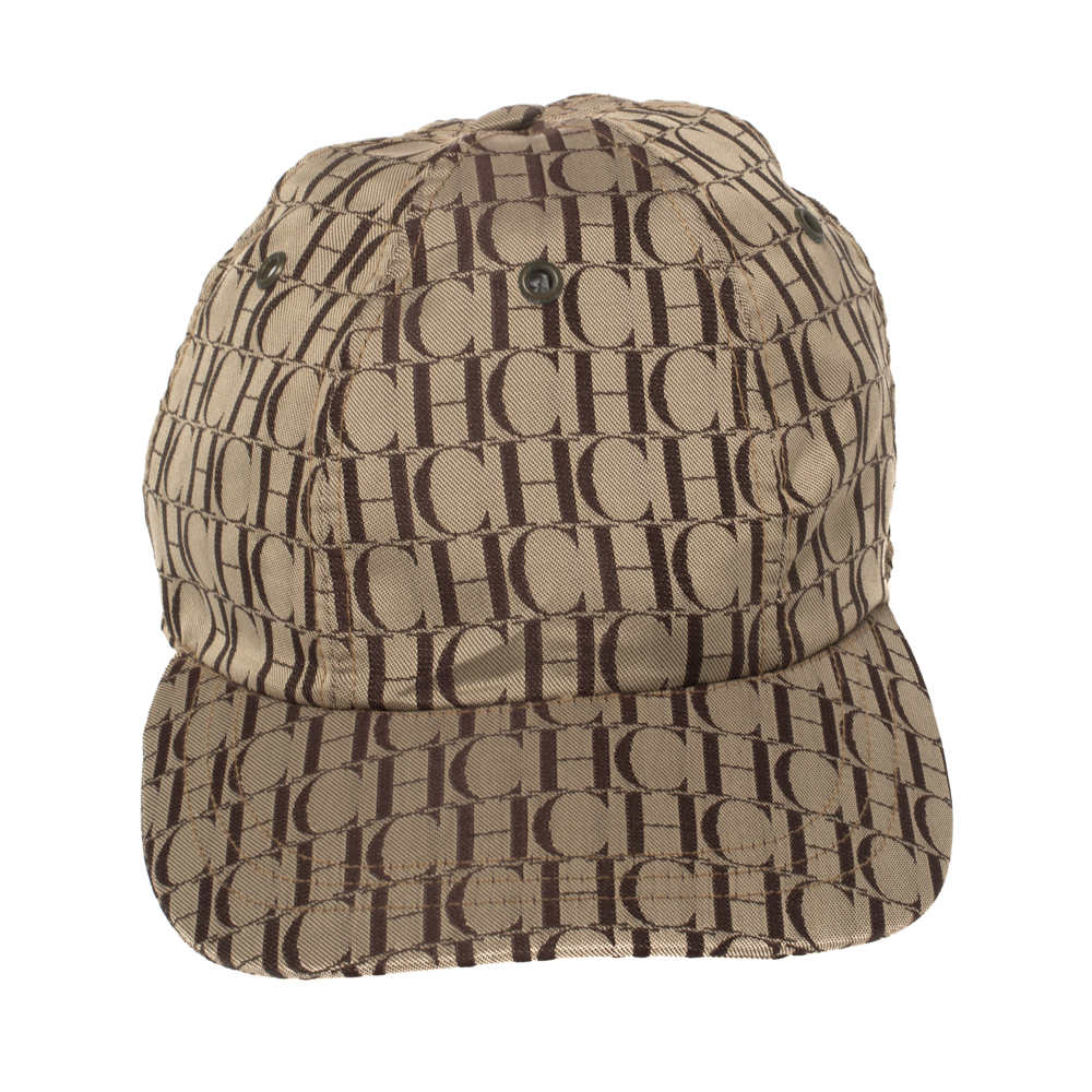 

CH Carolina Herrera Beige Logo Canvas Baseball Cap