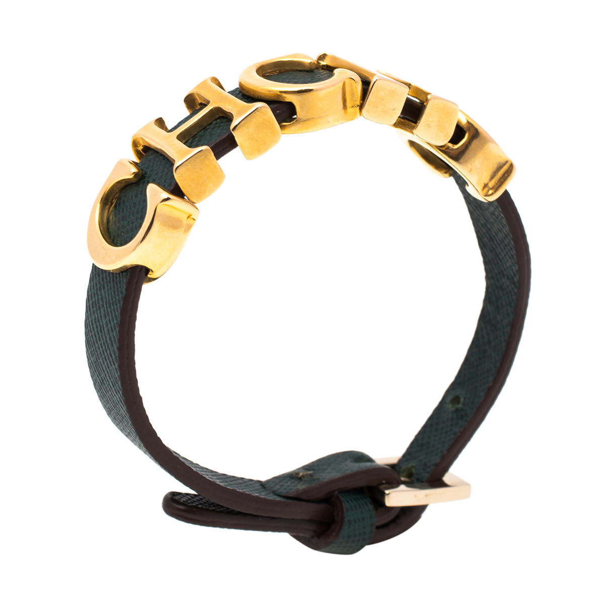 

CH Carolina Herrera Green Leather Logo Wrap Bracelet
