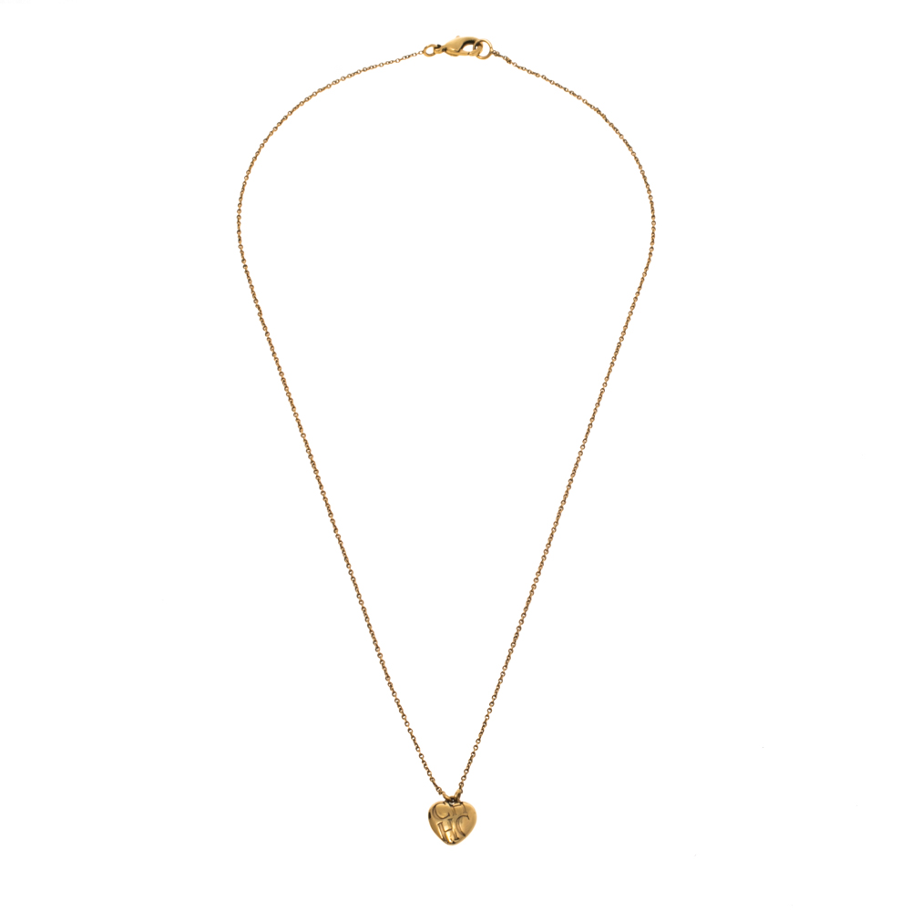 

CH Carolina Herrera Gold Tone Logo Heart Pendant Necklace