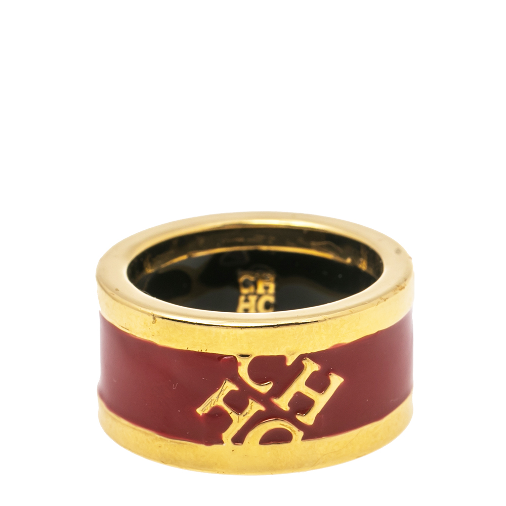 

CH Carolina Herrera Red Enamel Gold Tone Band Ring Size