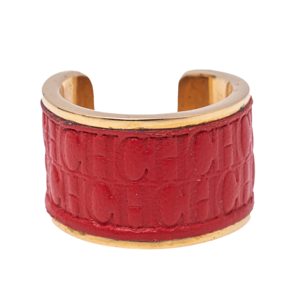 

CH Carolina Herrera Red Leather Band Ring Size EU 56