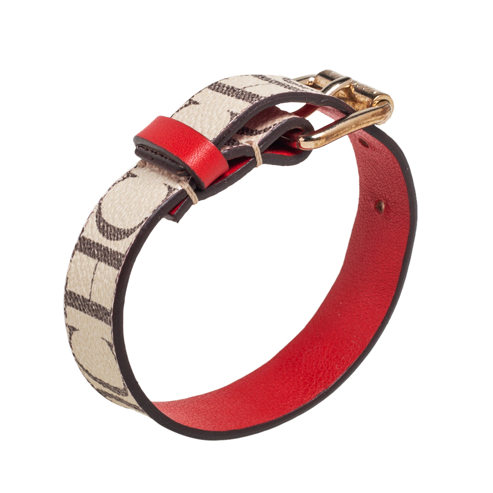 

CH Carolina Herrera Beige Monogram Print Leather Bracelet