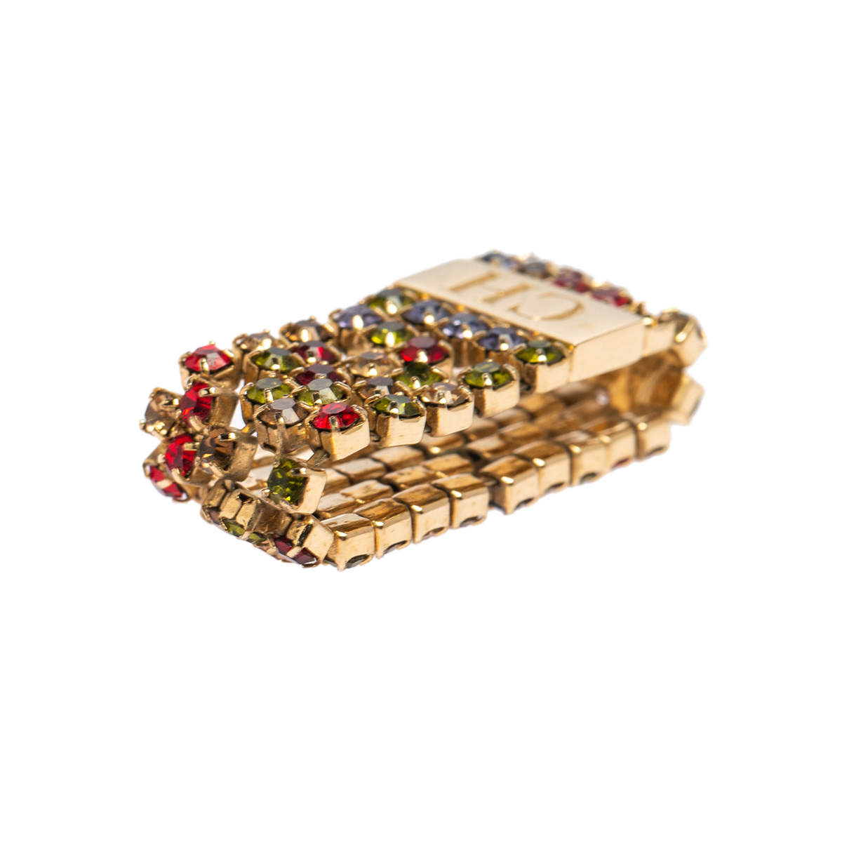

CH Carolina Herrera Multicolor Crystal Gold Tone Mesh Ring Size EU 60