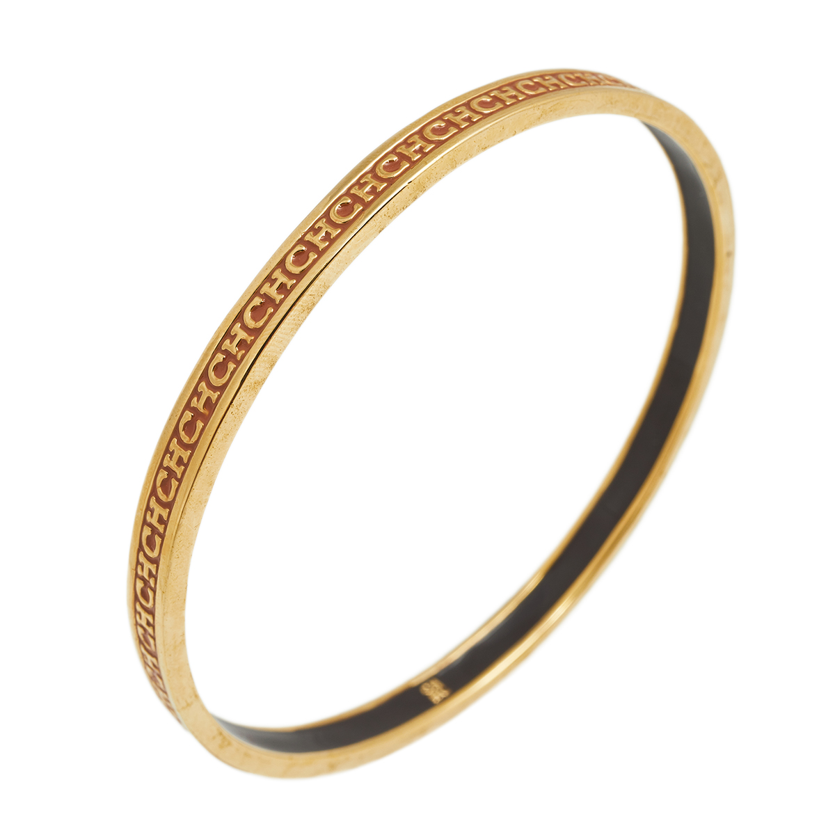 

CH Carolina Herrera Logo Enamel Gold Tone Narrow Bangle Bracelet