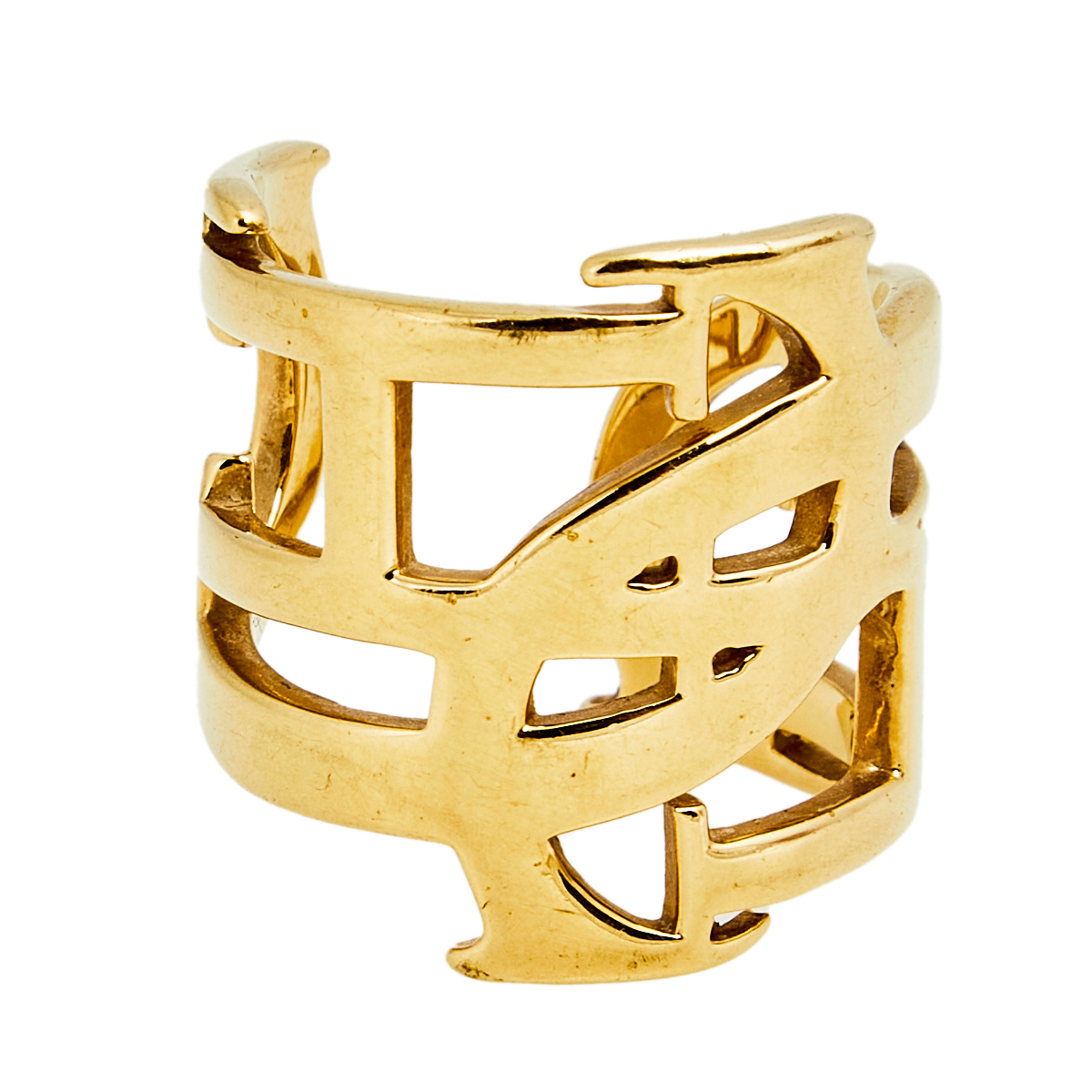 

CH Carolina Herrera Gold Tone Logo Open Cuff Ring Size EU 6.5