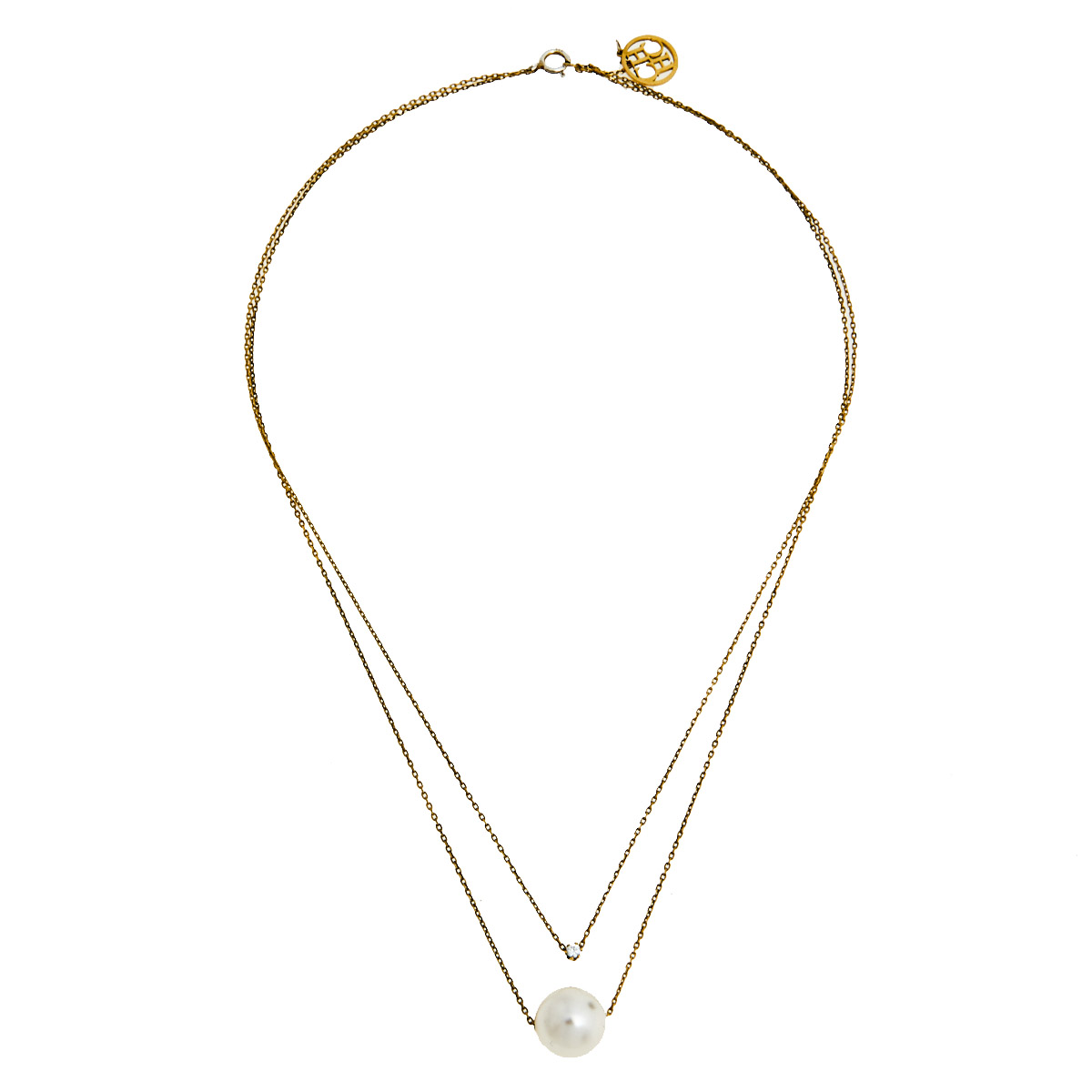 

CH Carolina Herrera Crystal Faux Pearl Gold Tone Layered Necklace