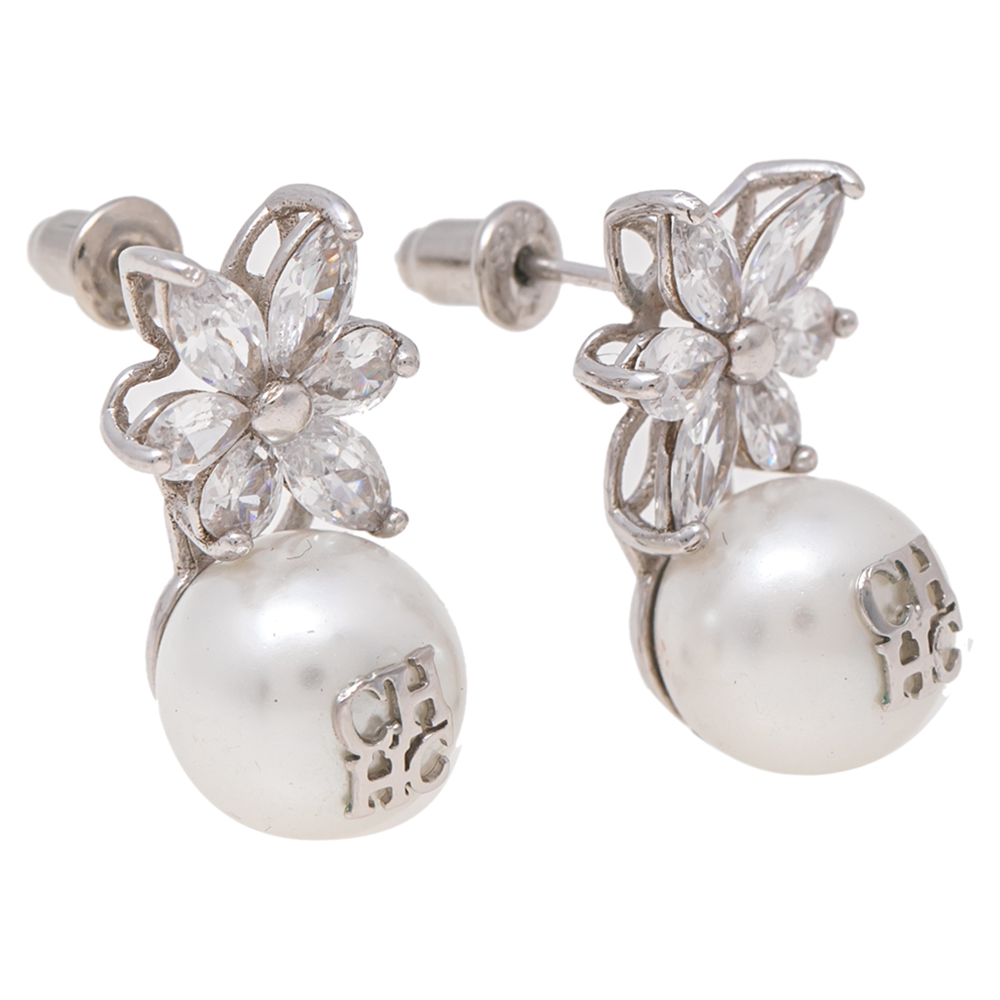 

Carolina Herrera Crystal Jasmine Faux Pearl Sterling Silver Drop Earrings