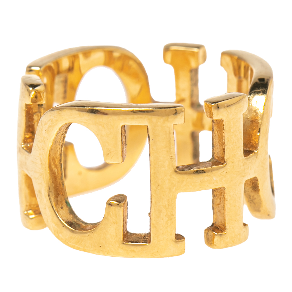 

Carolina Herrera CH Gold Tone Between the Line Ring EU 54