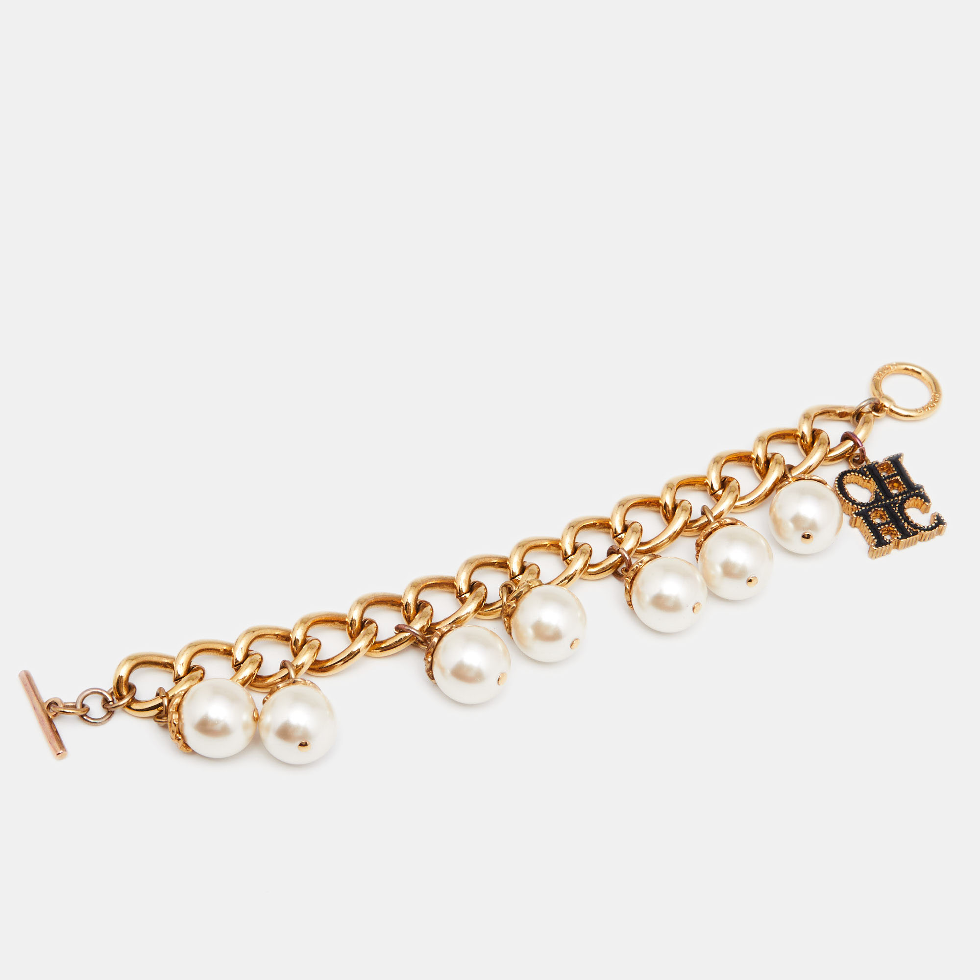 

CH Carolina Herrera Faux Pearl Gold Tone Toggle Bracelet