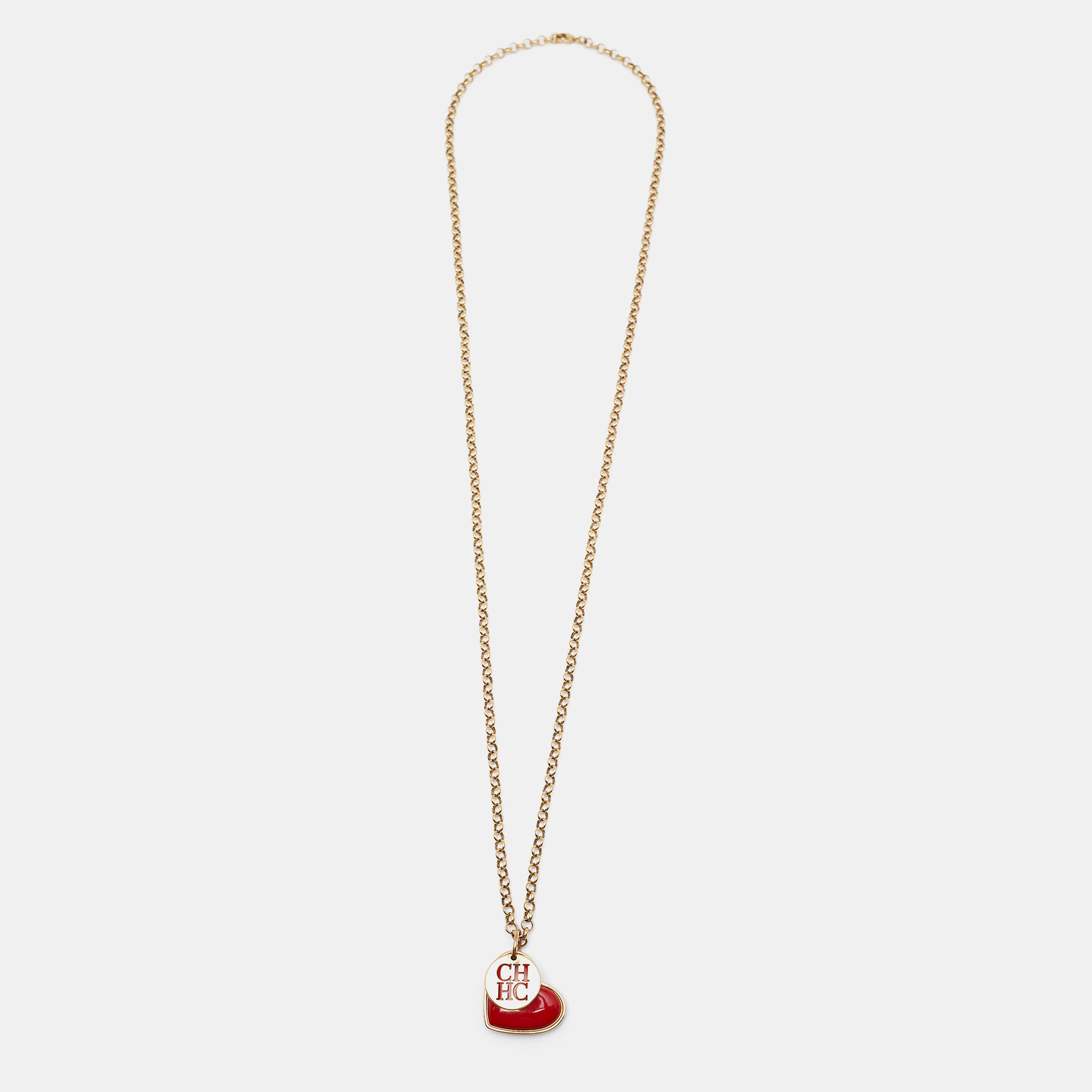 

CH Carolina Herrera Gold Tone Red Enamel Heart Pendant Necklace