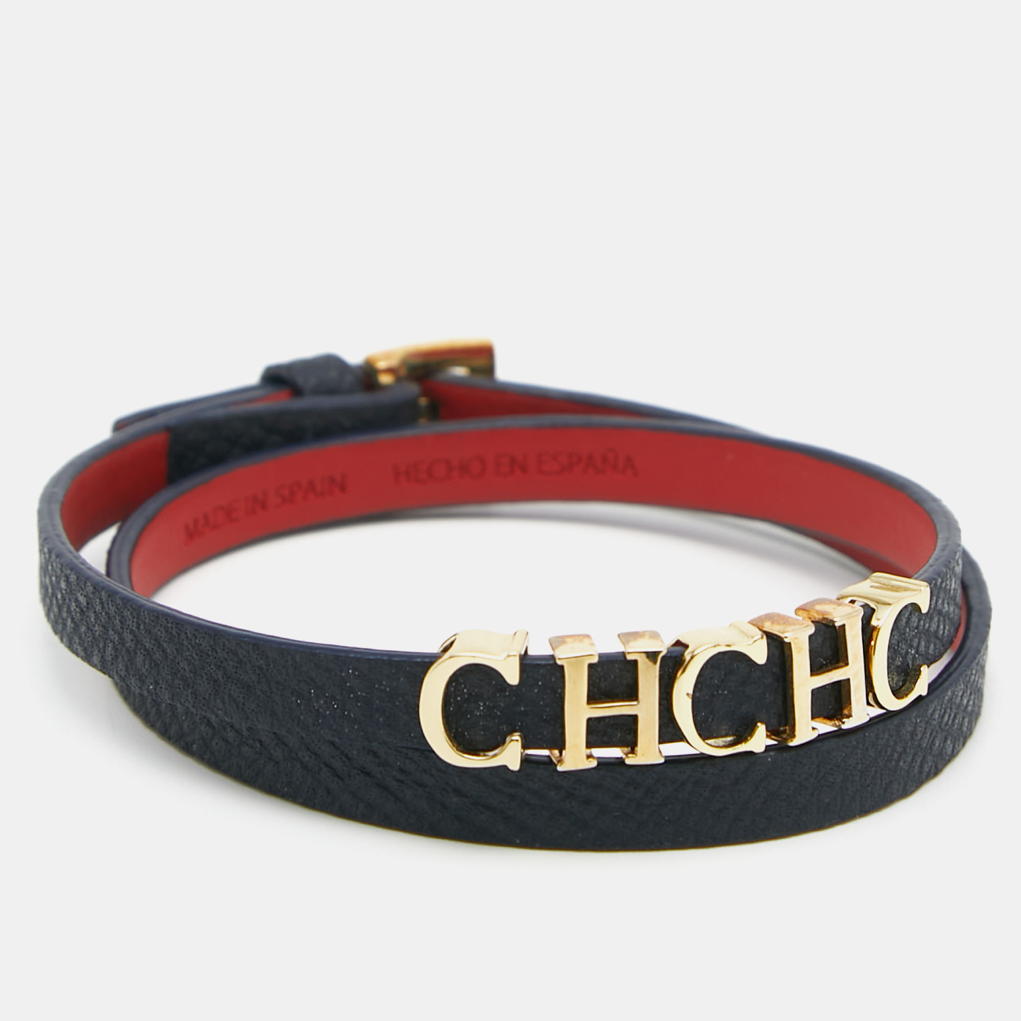 

CH Carolina Herrera Navy Blue Leather Double Wrap Bracelet