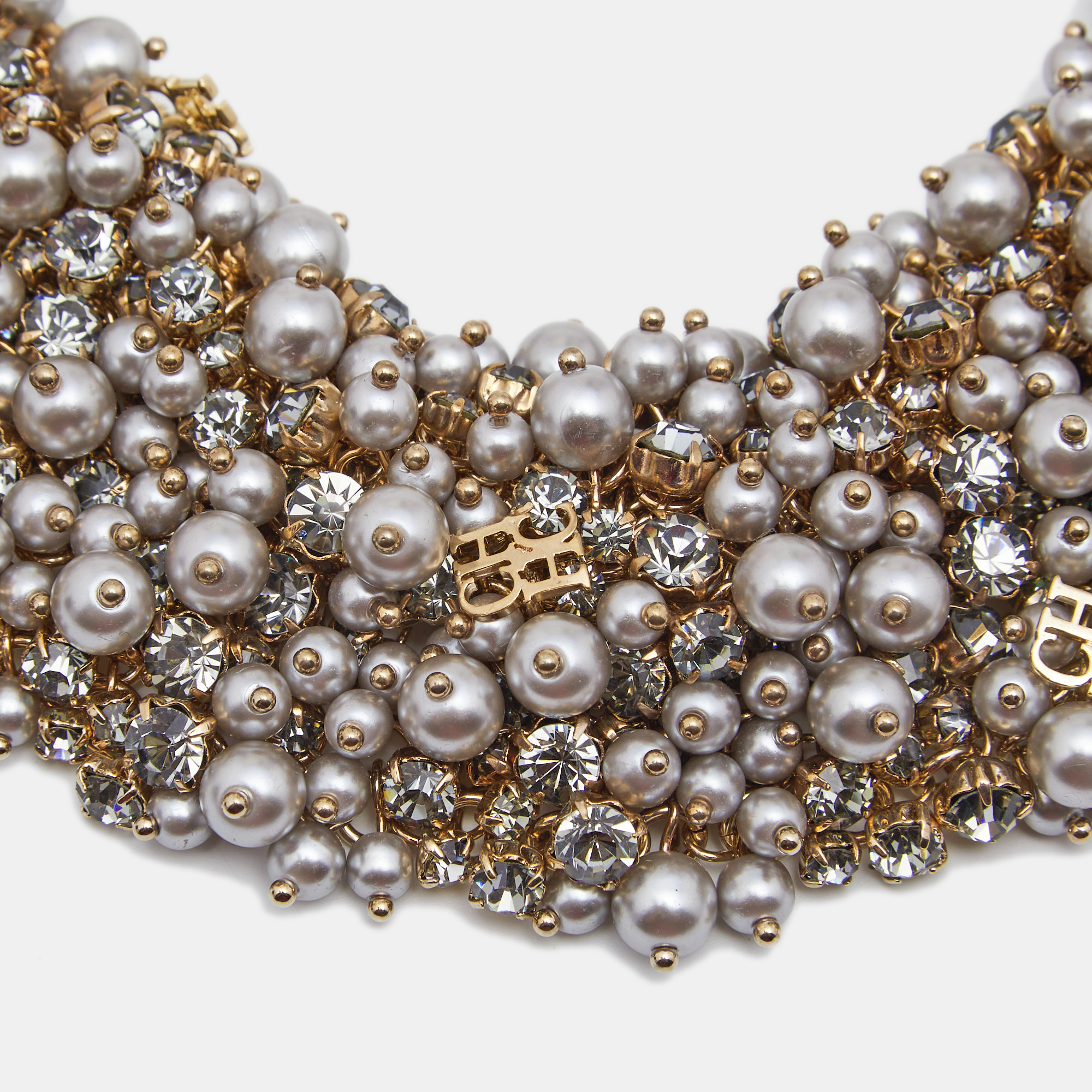 

CH Carolina Herrera CH Grey Faux Pearl Crystal Gold Tone Necklace