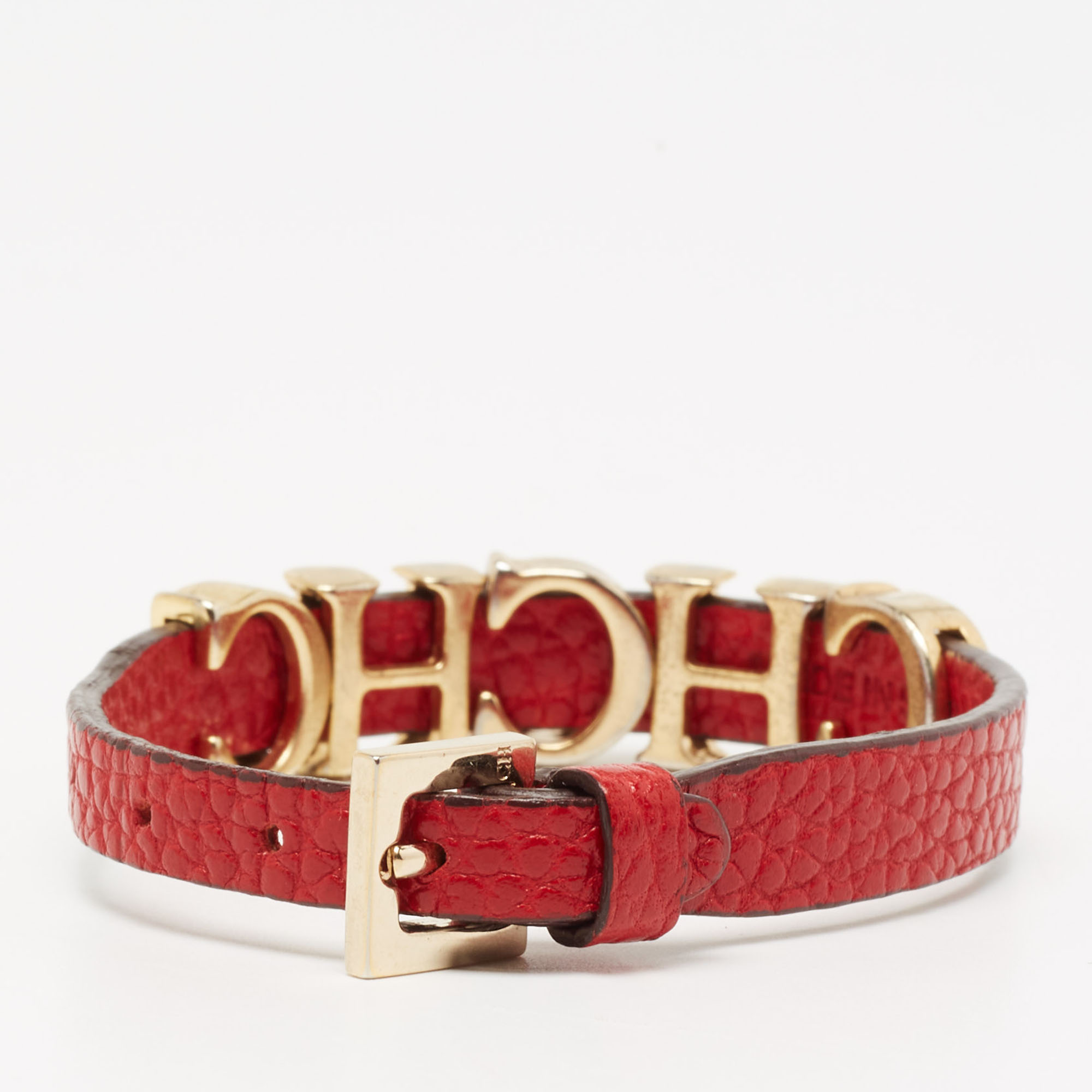 

CH Carolina Herrera Red Leather Logo Charm Wrap Bracelet