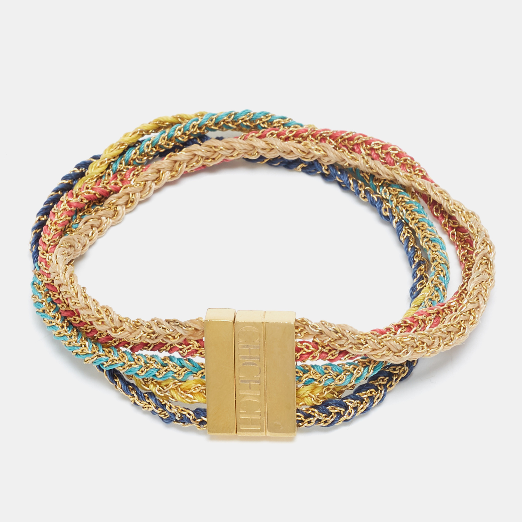 

Carolina Herrera Gold Tone Braided Lurex Detail Multi Strand Bracelet, Multicolor
