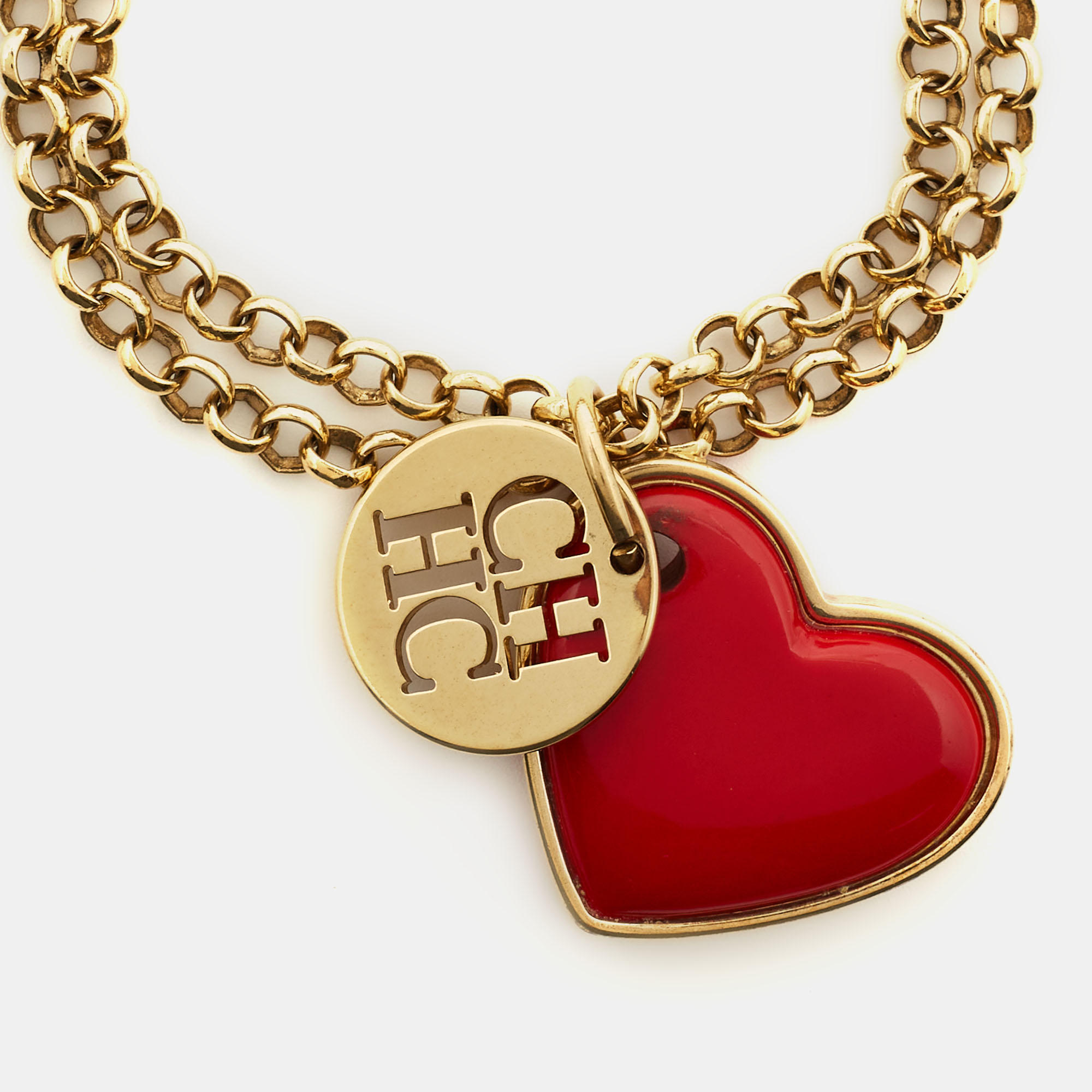 

CH Carolina Herrera Gold-Tone Red Enamel Heart Charm Bracelet