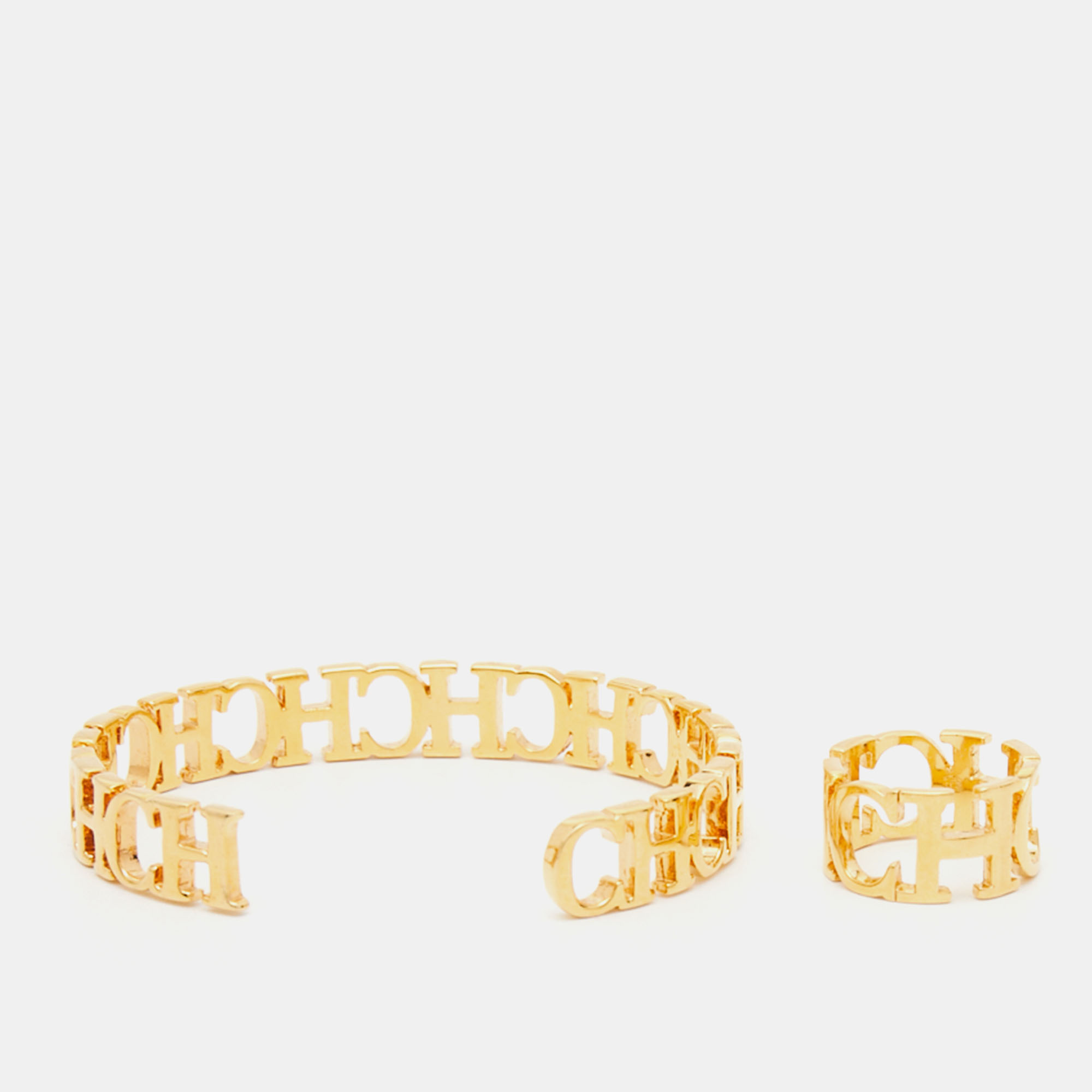 

CH Carolina Herrera Gold Tone Between The Line Bracelet & Ring Set