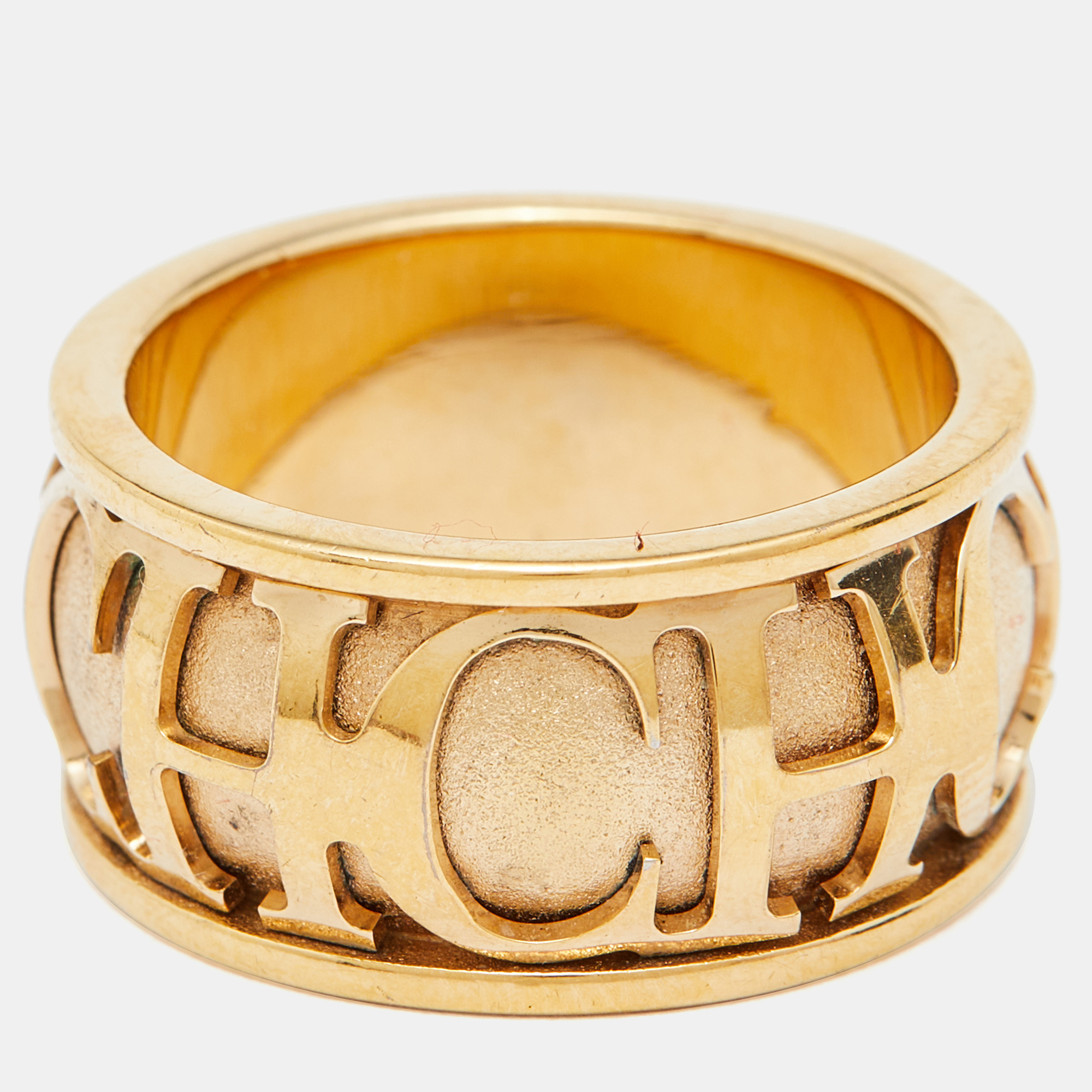 

CH Carolina Herrera Gold Tone Logo Band Ring Size