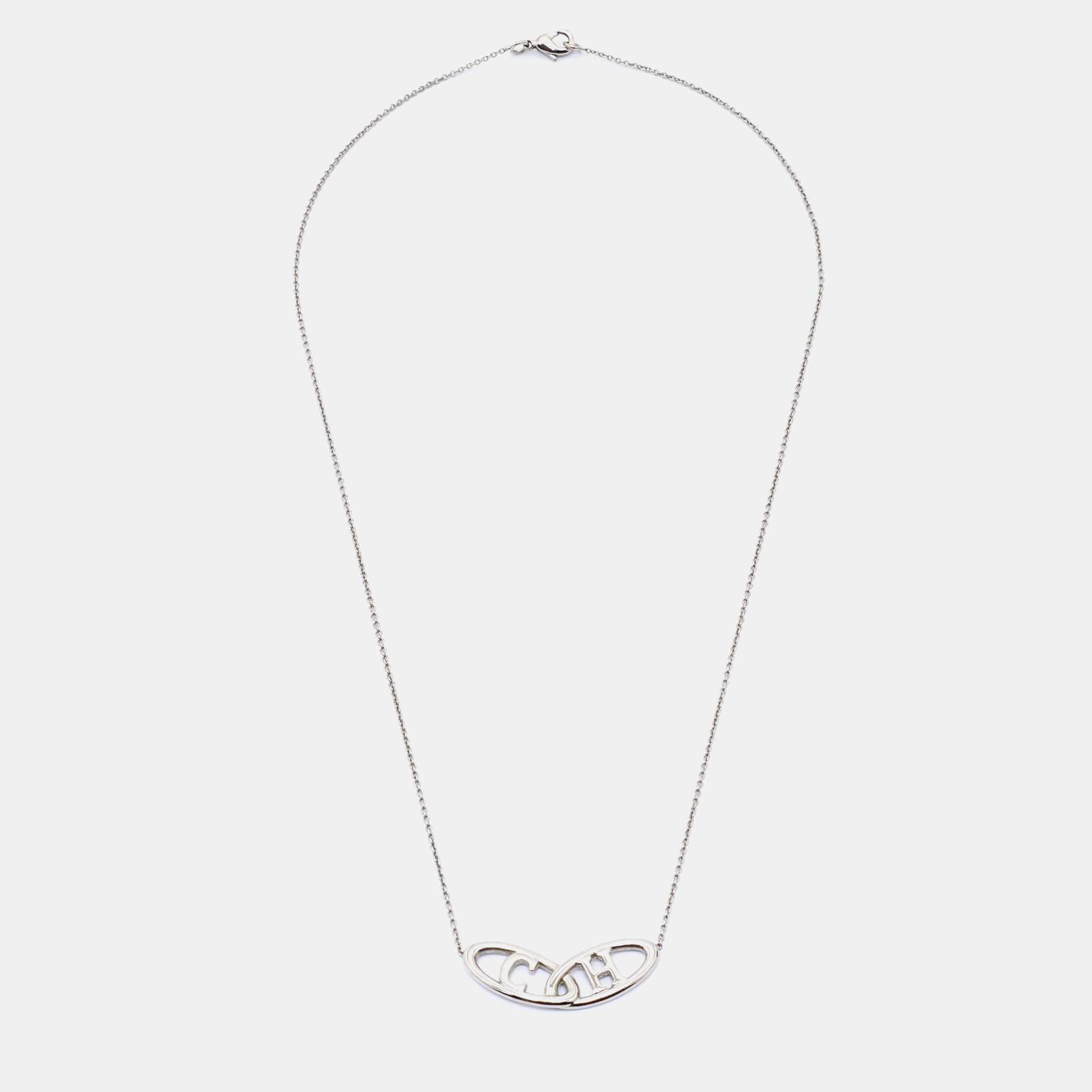 

CH Carolina Herrera Silver Tone Logo Pendant Necklace