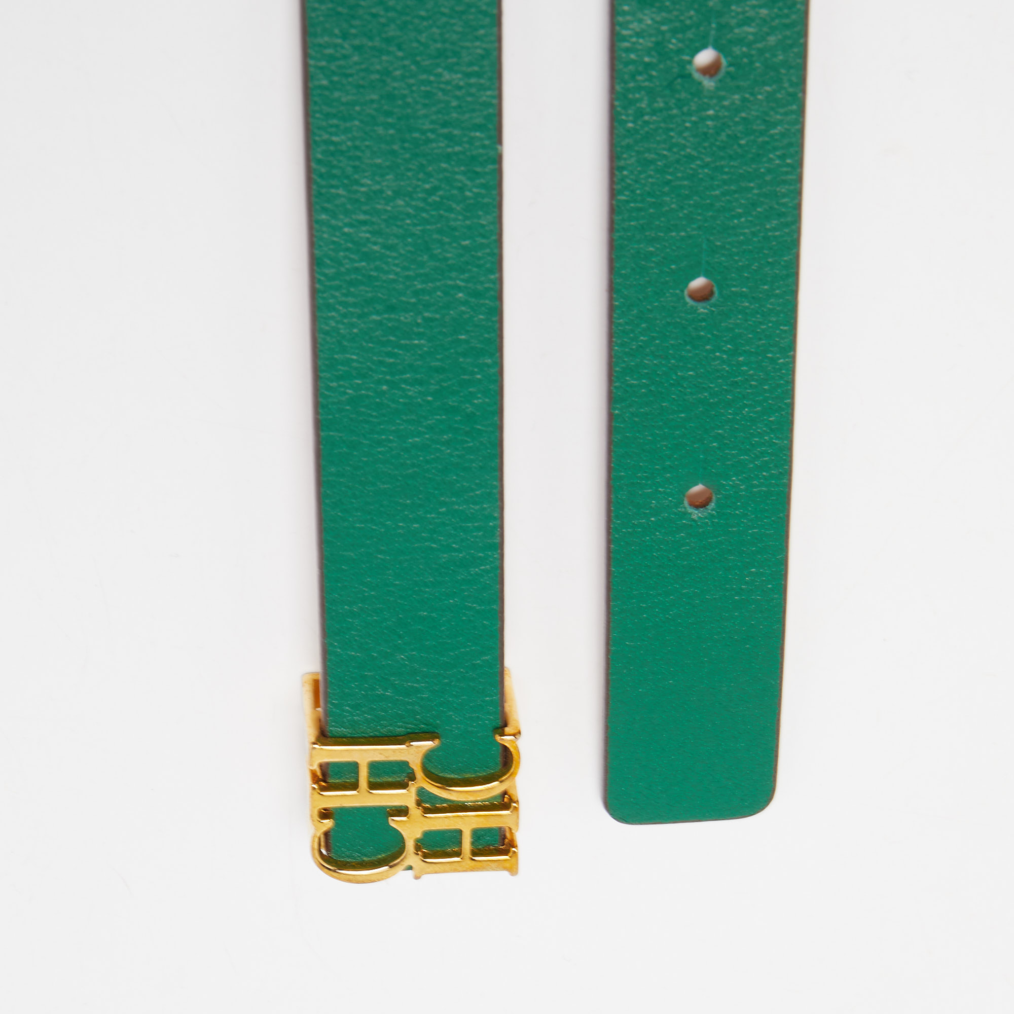 

CH Carolina Herrera Green/Beige Leather CHHC Slim Belt