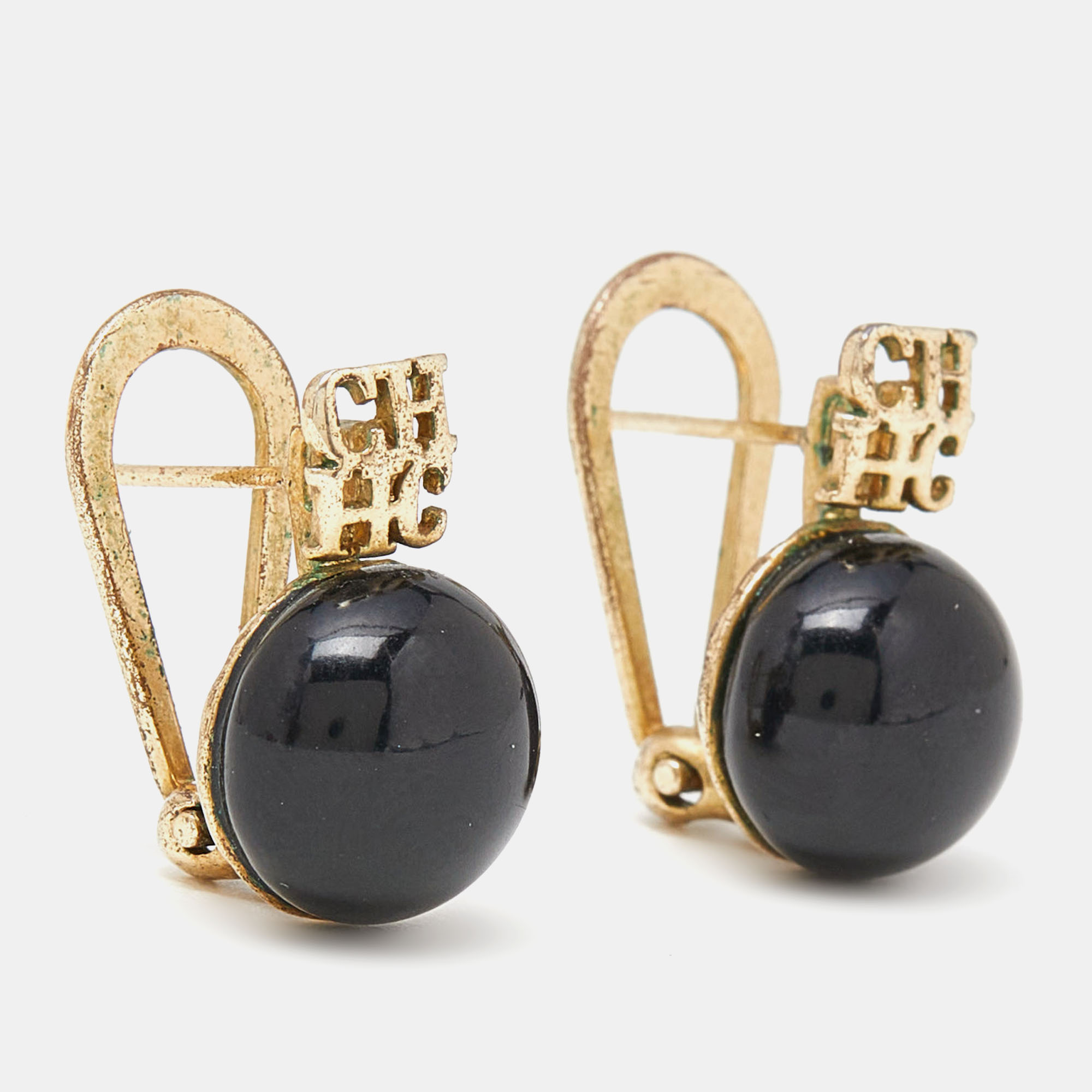 

Carolina Herrera CH Composite Gold Tone Earrings