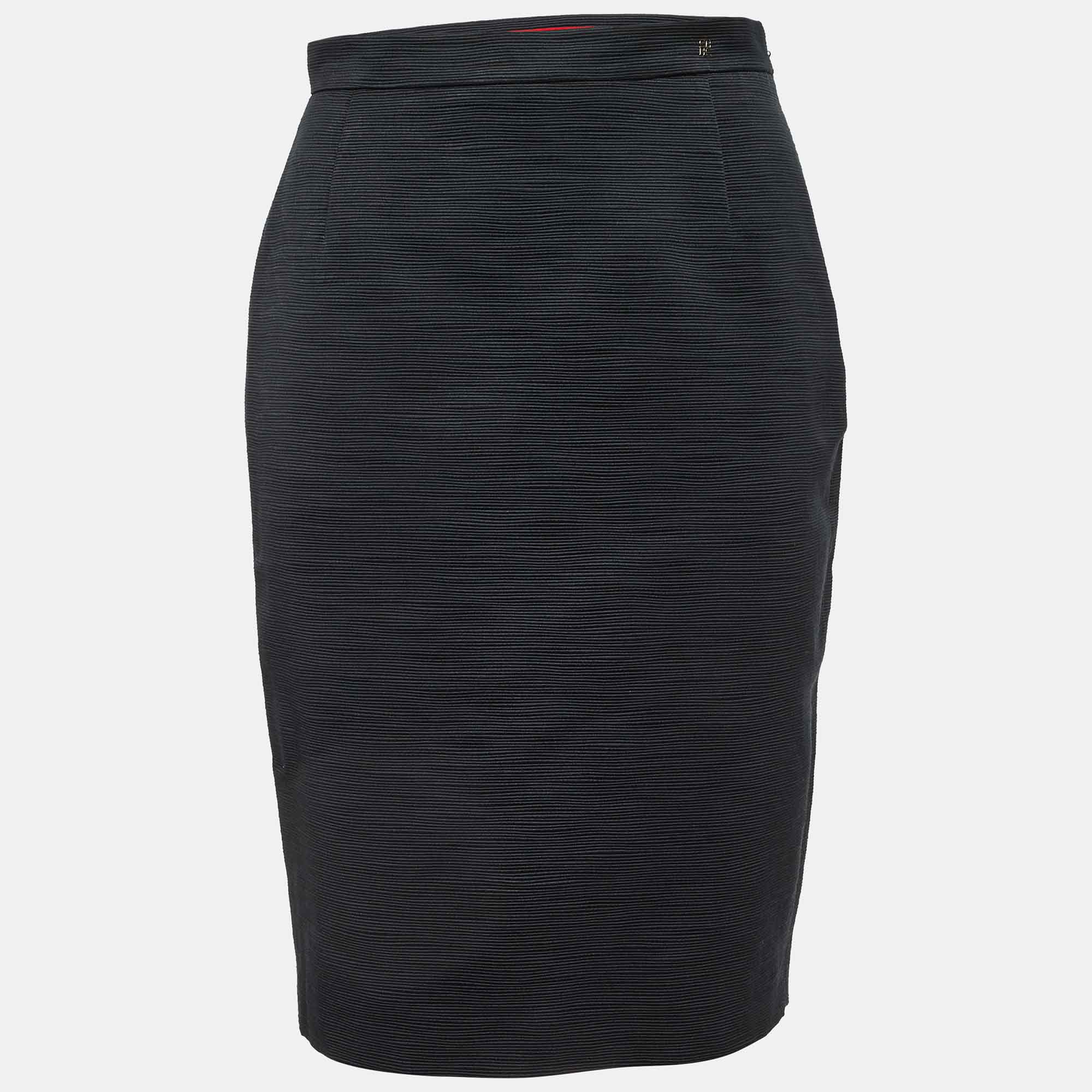 Pre-owned Ch Carolina Herrera Black Ridged Cotton Blend Short Skirt S