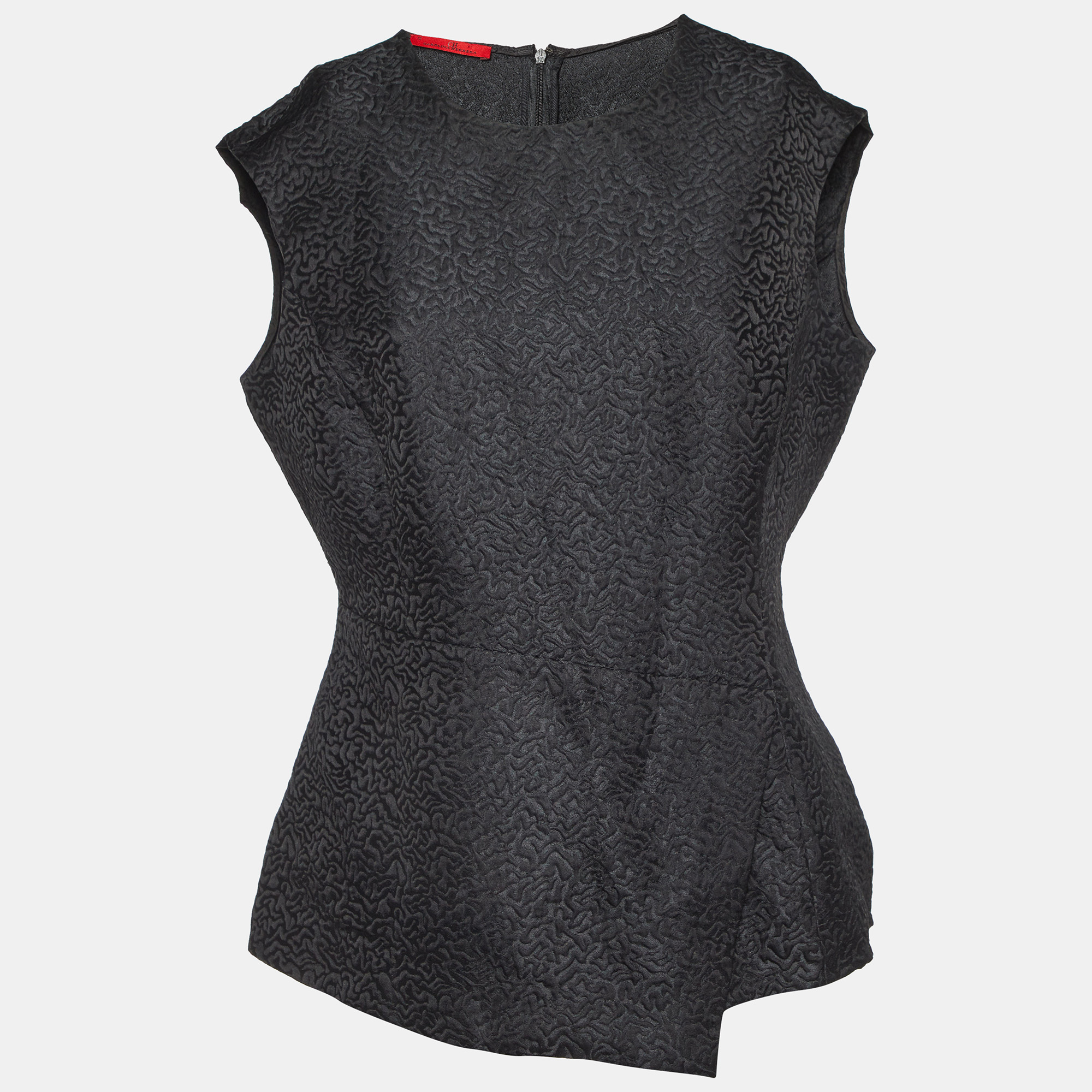 

CH Carolina Herrera Black Embossed Jacquard Peplum Top S