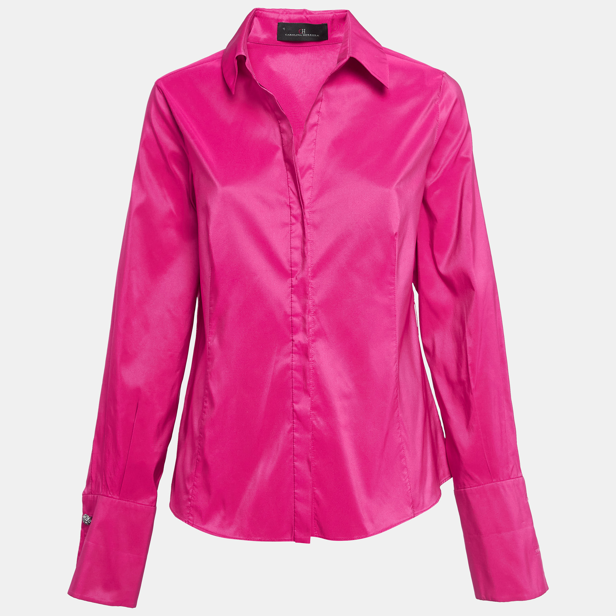 Pre-owned Ch Carolina Herrera Pink Button Front Shirt L