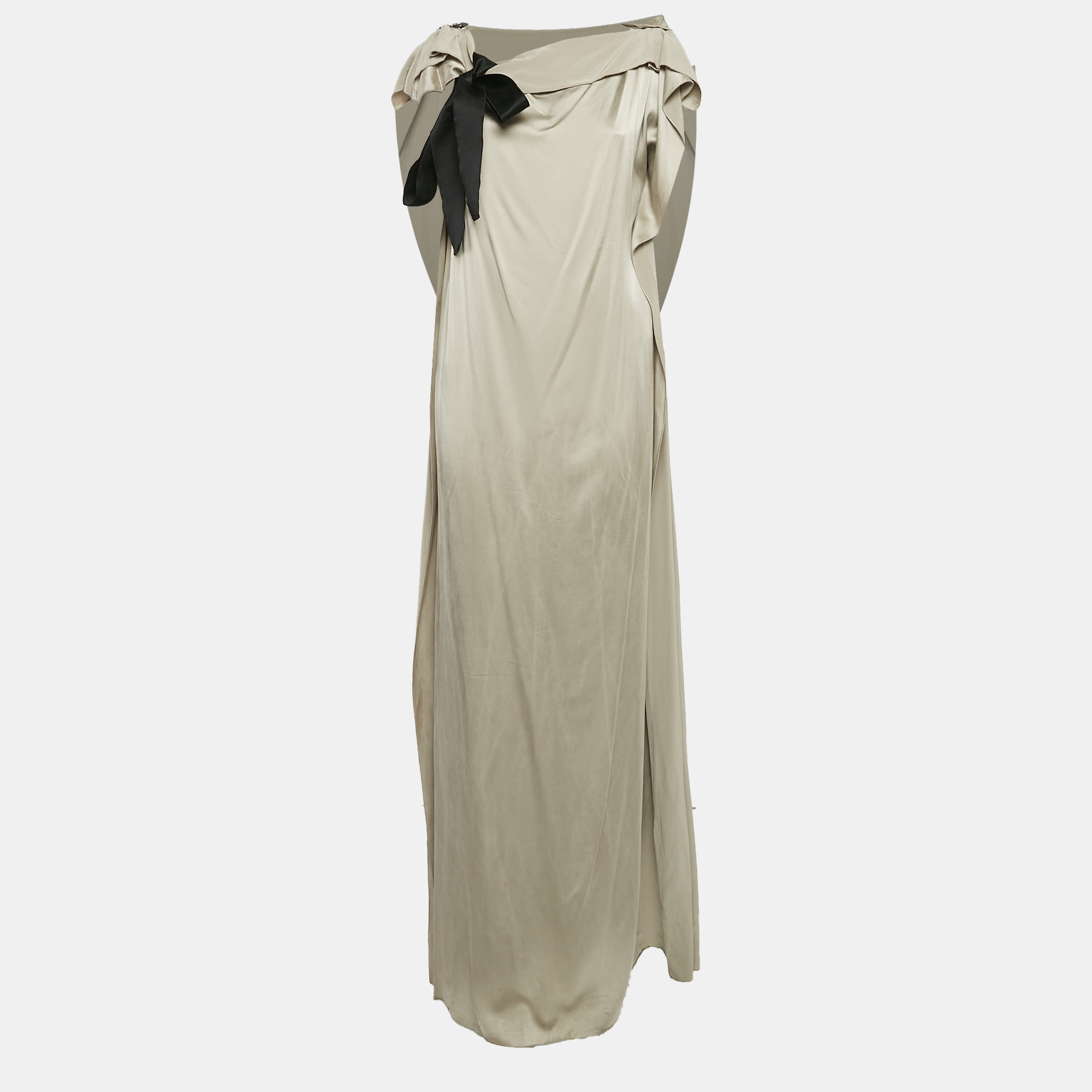 

CH Carolina Herrera Grey Satin Silk Belted Kaftan Maxi Dress M