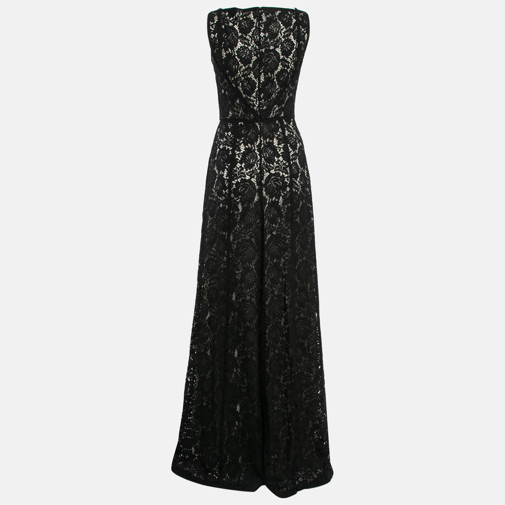 CH Carolina Herrera Black Lace Sleeveless Gown S 