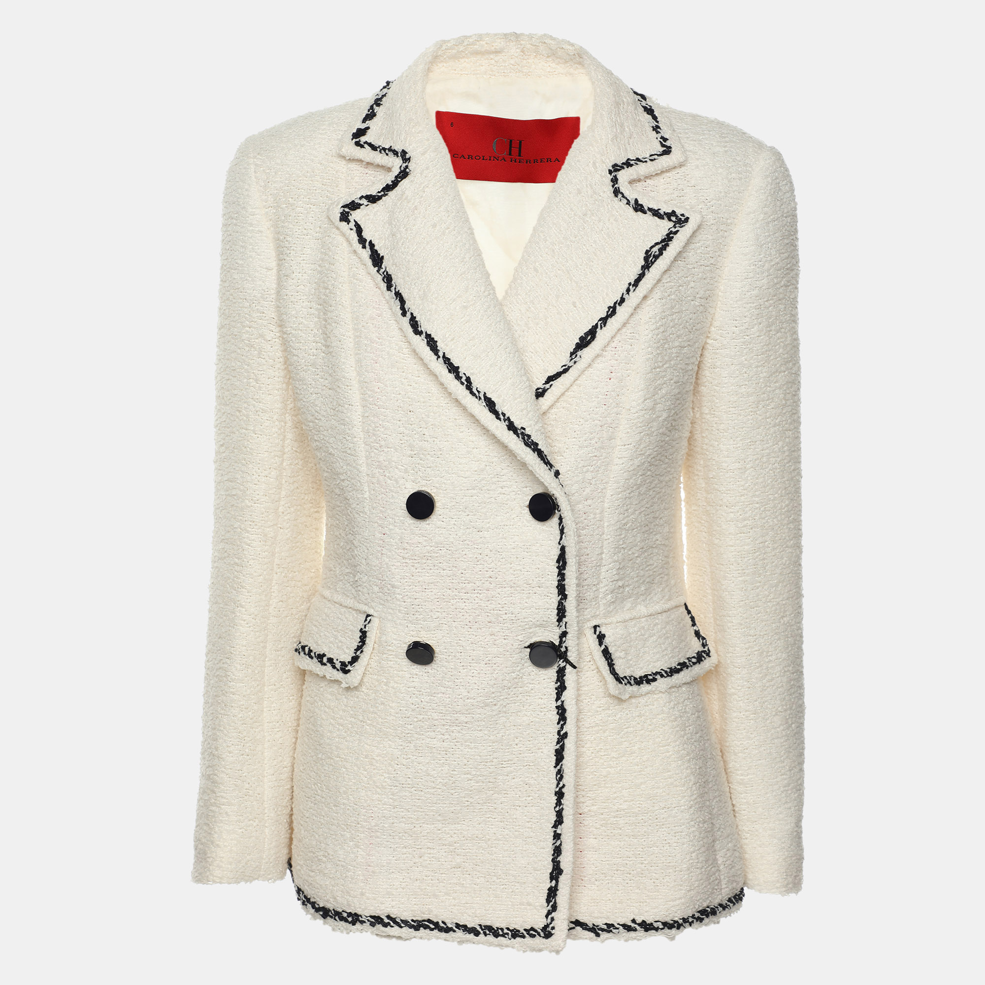 

CH Carolina Herrera White Tweed Double Breasted Blazer M