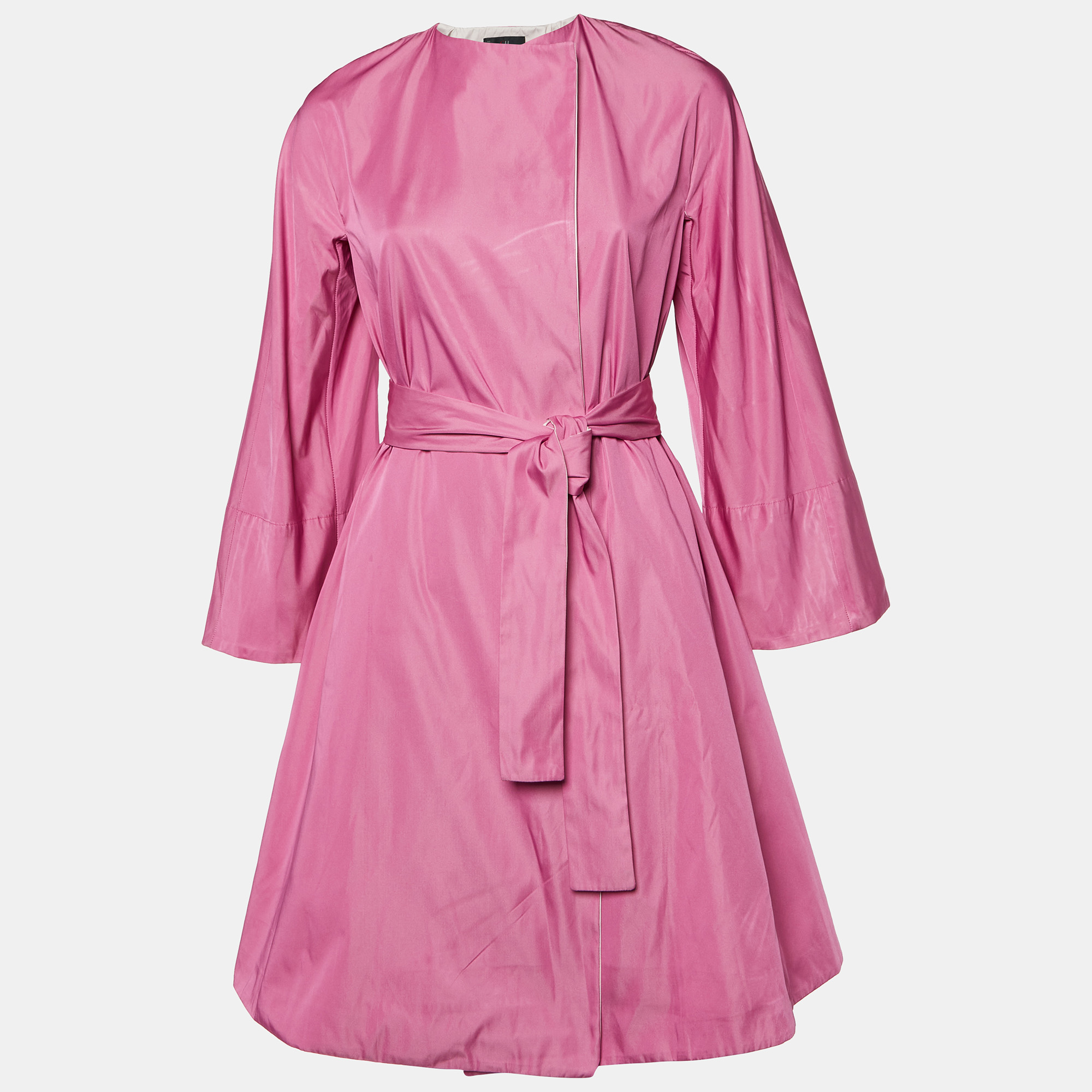 

CH Carolina Herrera Pink Crepe Belted Open Front Long Jacket XS